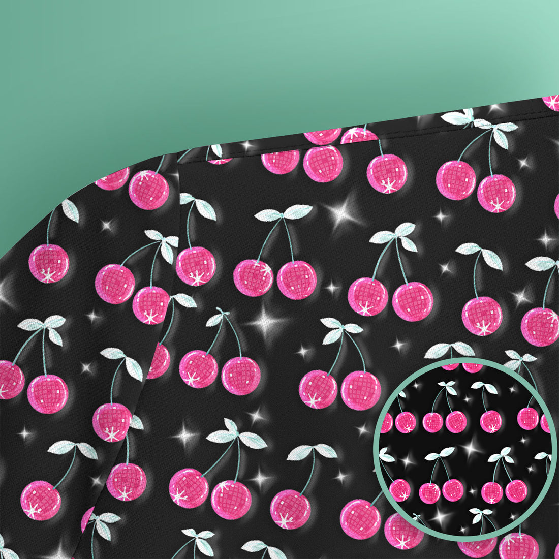 Pink Cherry Sparkle Print Scrub Top, Comfortable Scrubs for Nurses