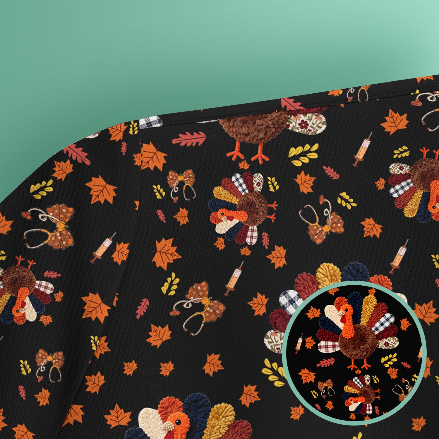 Thanksgiving Comfortable Scrubs for Nurses - Funny Autumn Turkey Shirt - Breathable Fabrics Nursing Uniform