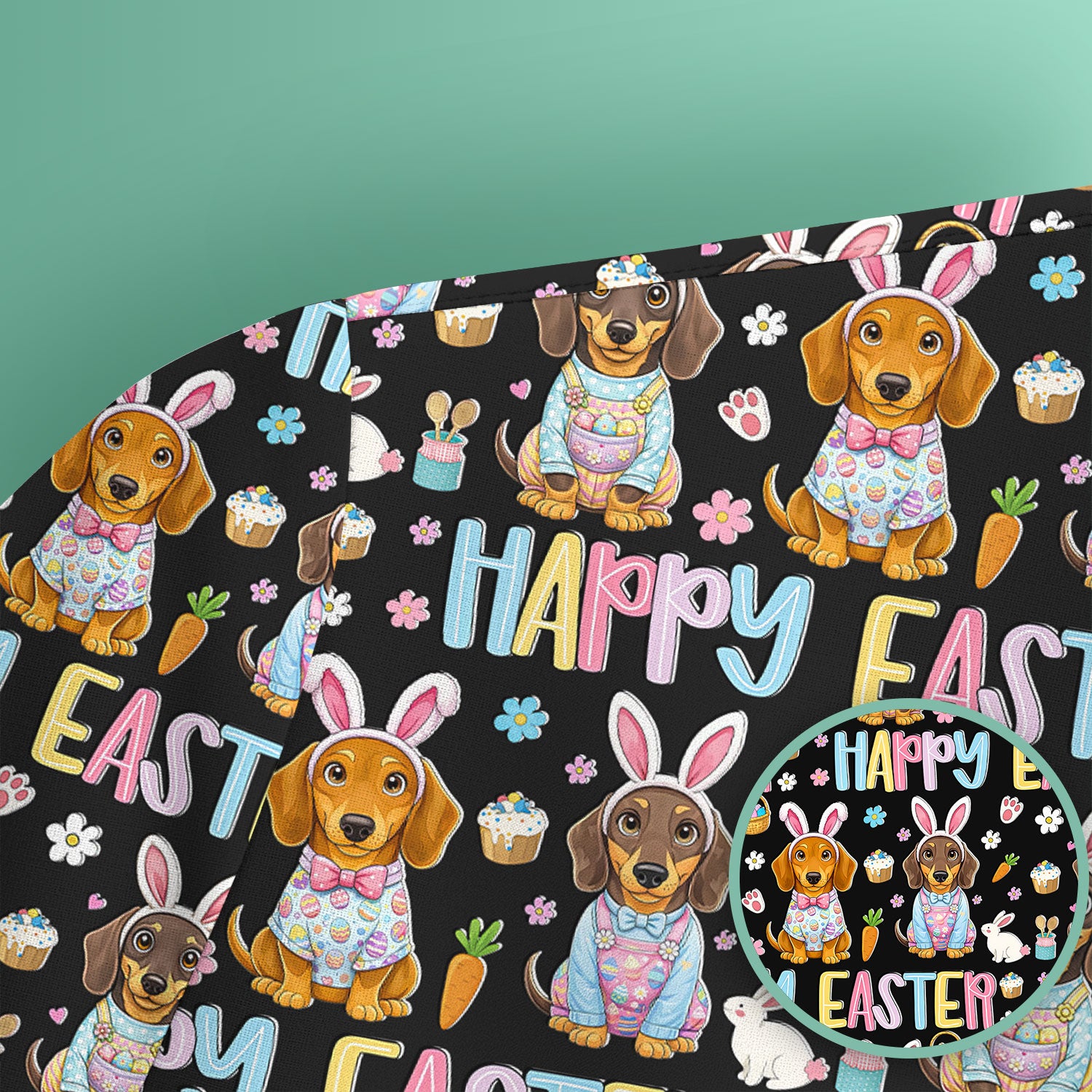 Happy Easter Dachshund Bunny Print Scrub Top, Comfortable Scrubs for Nurses