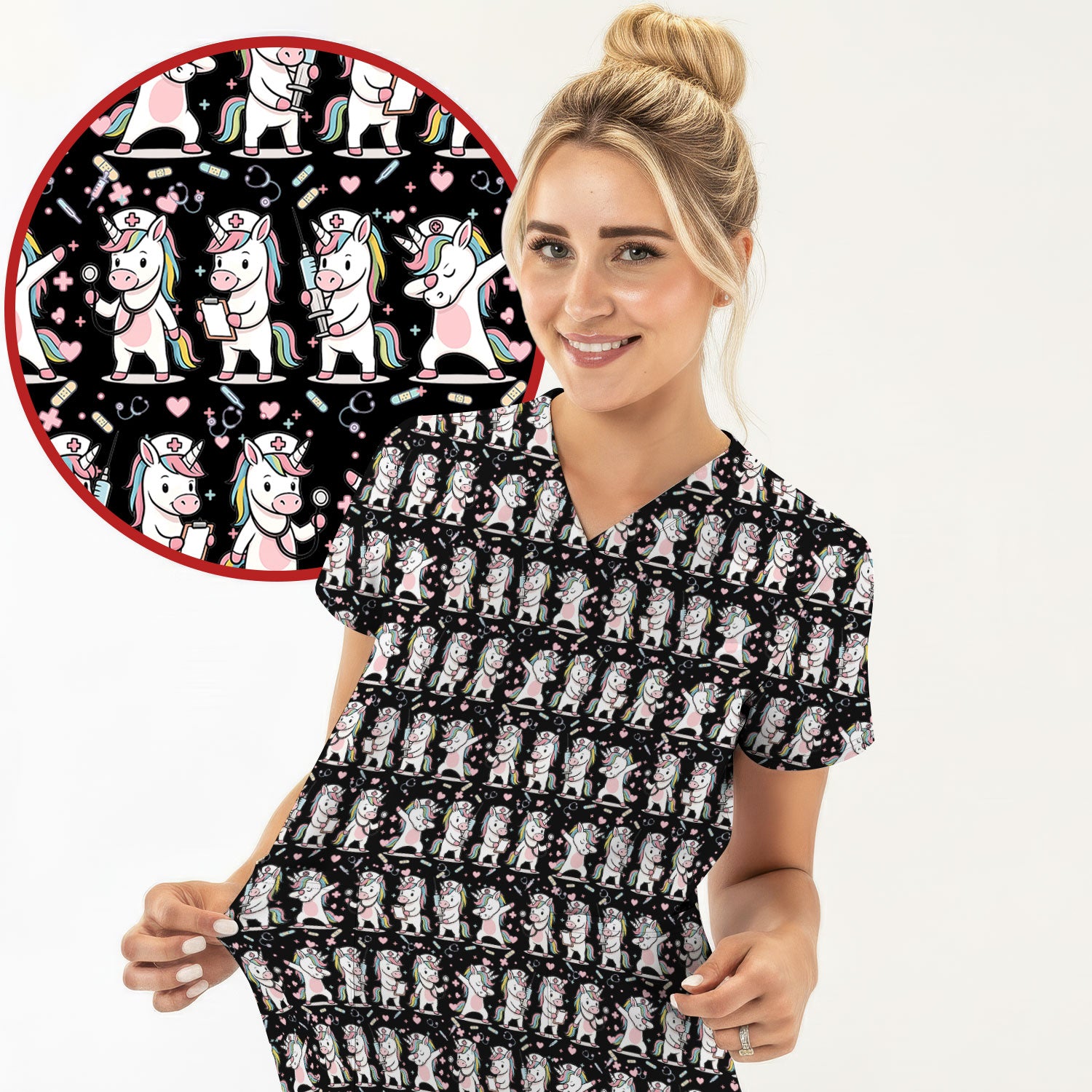 Cute Unicorn Nurse Scrub Top, Playful Medical Cartoon Nursing Shirt, Breathable Fabrics Nurse Uniform