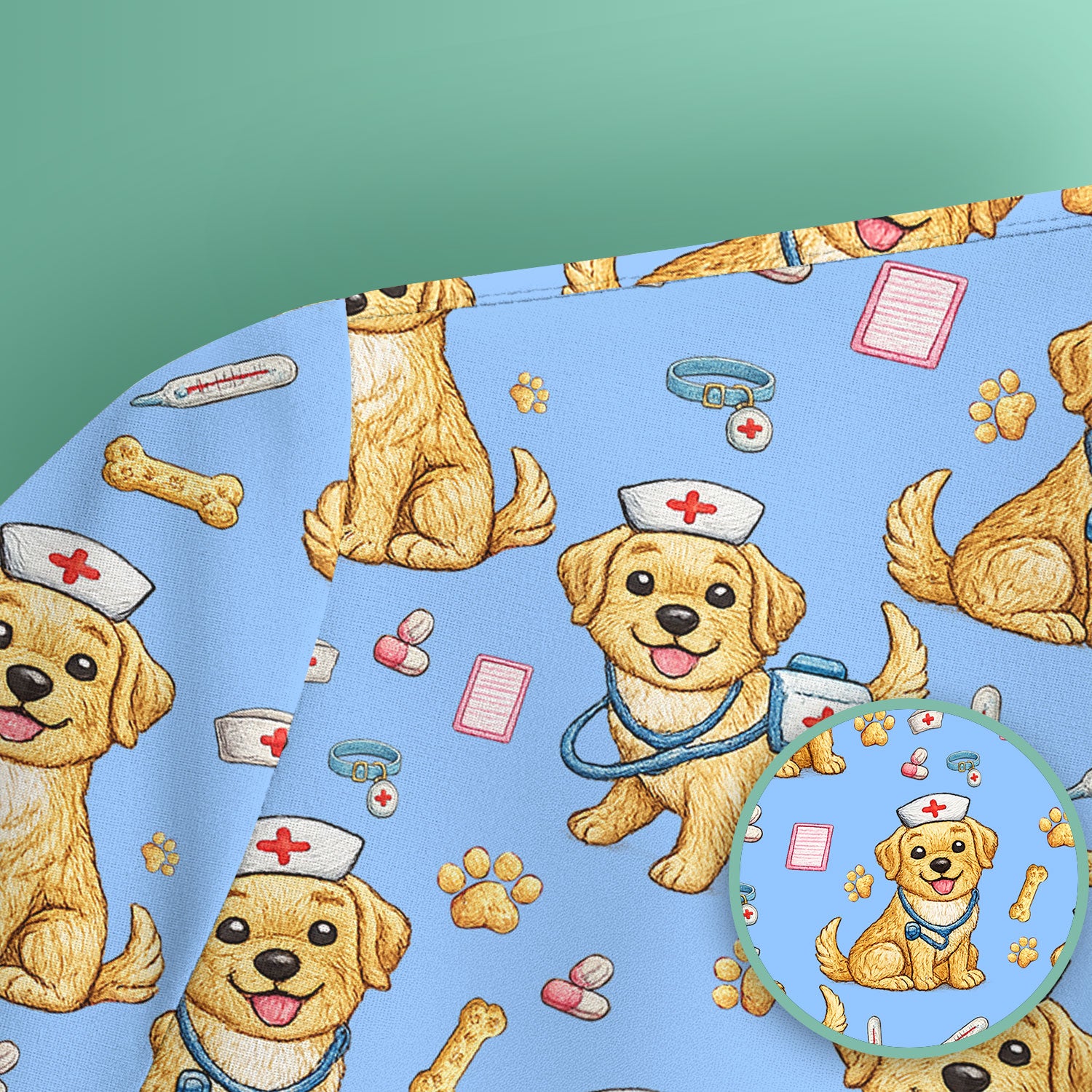 Cute Puppy Nurse Medical Print Scrub Top, Comfortable Scrubs for Nurses