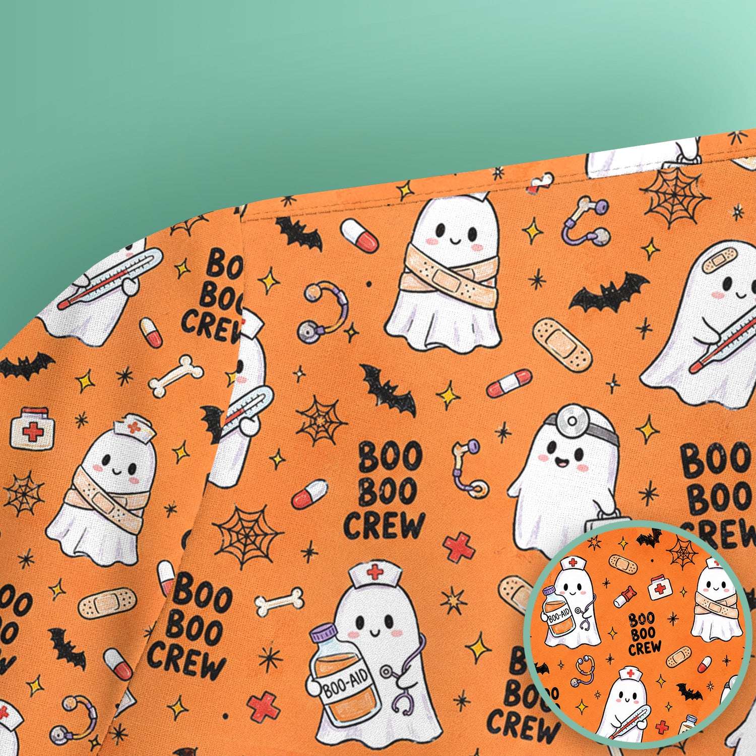 Cute Halloween Boo Boo Crew Ghost Scrub Top, Comfortable Scrubs for Nurses