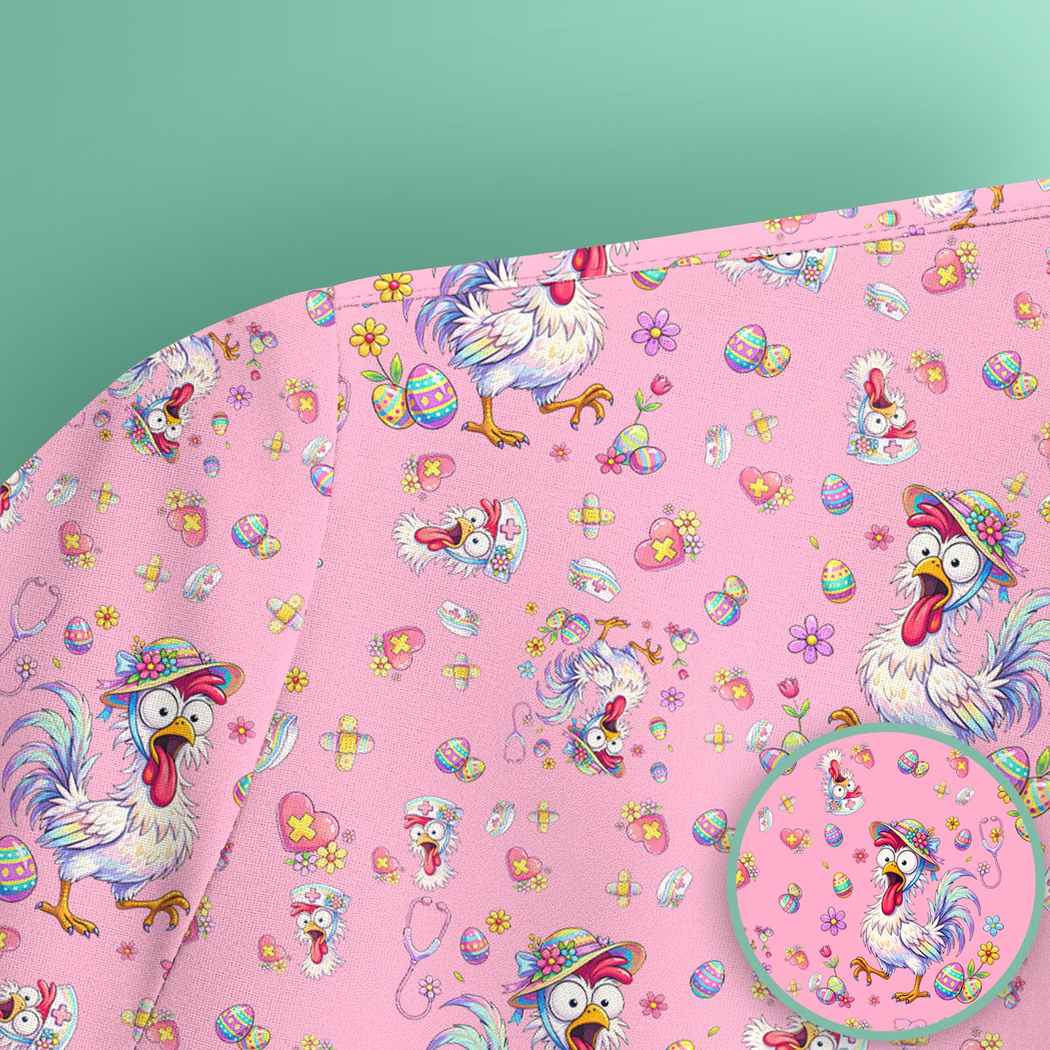 Funny Easter Nurse Chicken Pattern Scrub Top, Comfortable Scrubs for Nurses