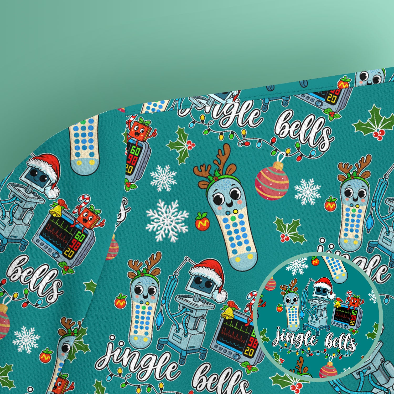 Jingle Bells Christmas Scrub Top - Funny Xmas Scrubs for Nurses - Breathable Fabrics Nursing Uniform for RN CNA LPN