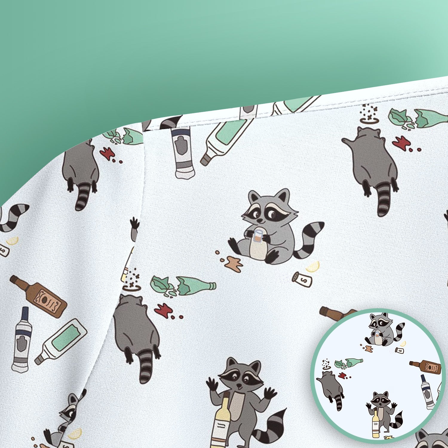 Messy Drunk Raccoon Pattern Scrub Top, Comfortable Scrubs for Nurses