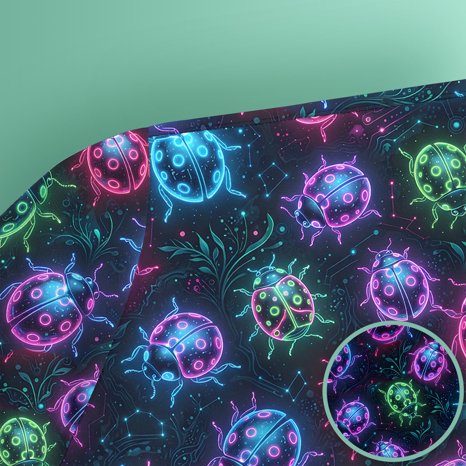 Colorful Neon Ladybug Pattern Scrub Top, Comfortable Scrubs for Nurses