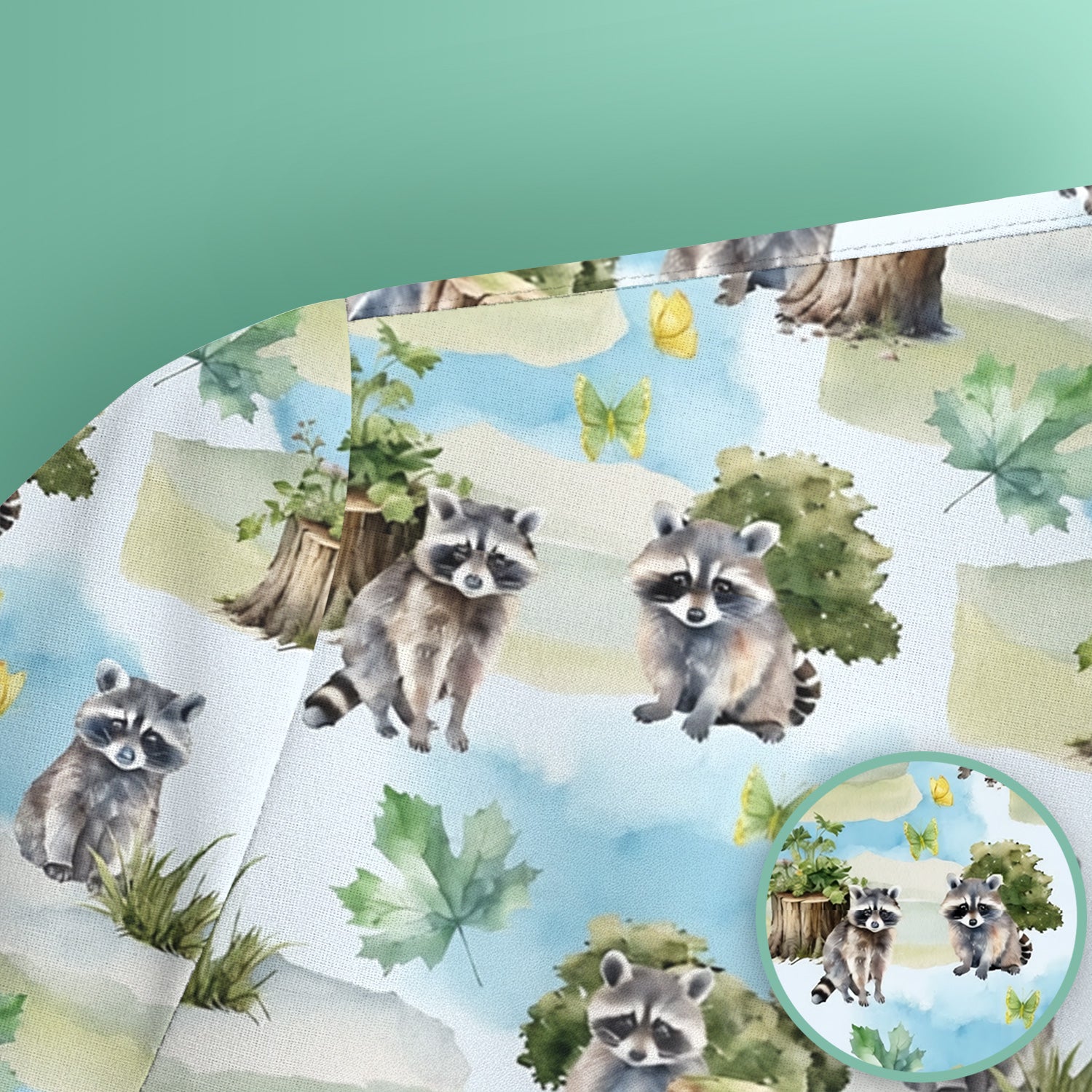 Cute Raccoon Woodland Print Scrub Top, Comfortable Scrubs for Nurses