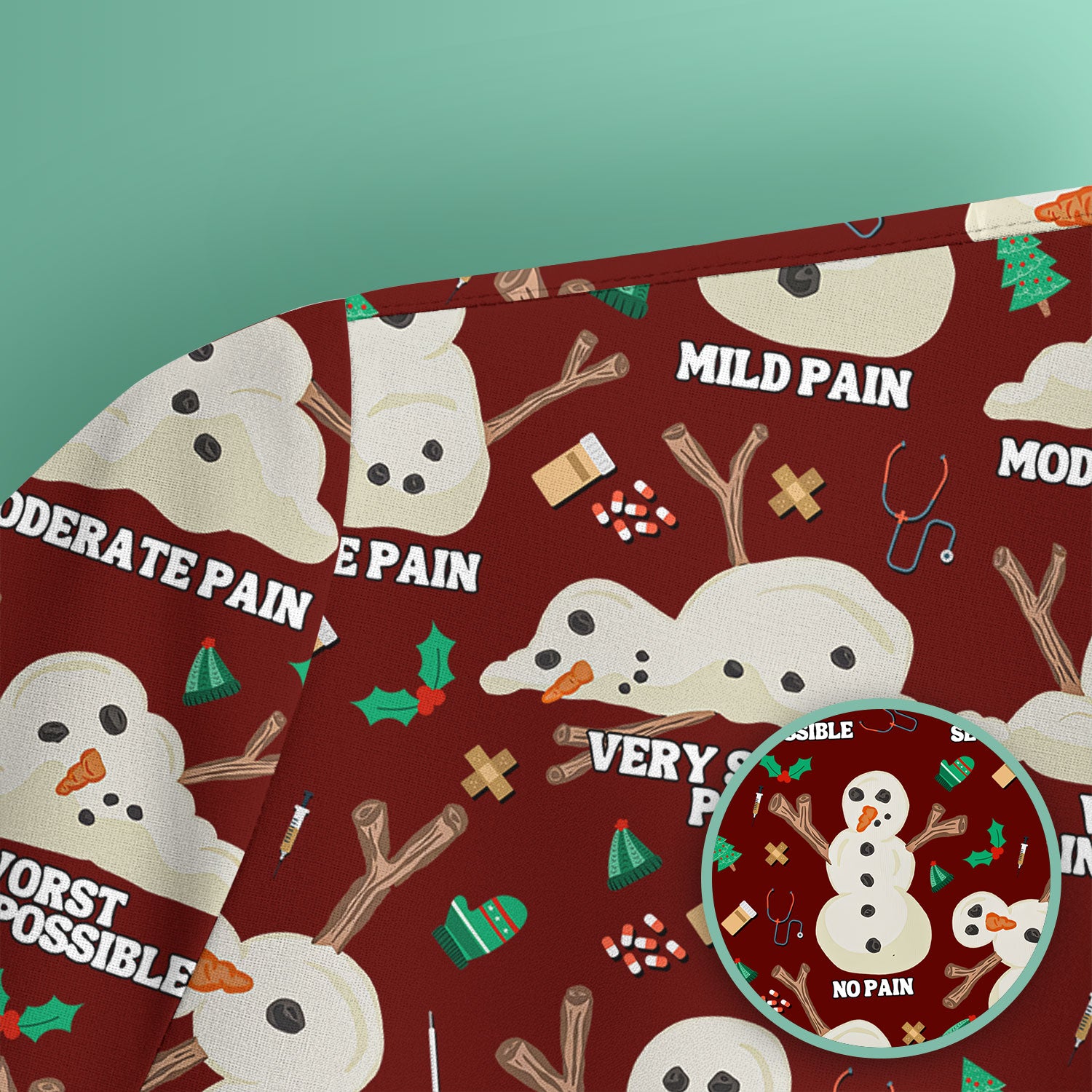 Funny Snowman Pain Scale Scrub Top for Nurse - Christmas Medical Shirt for Women RN LPN CNA - Cute Winter Nursing Uniform