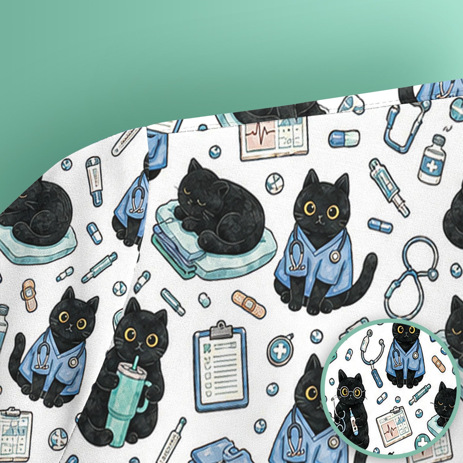 Black Cat Clinic Scrub Top, Comfortable Scrubs for Nurses