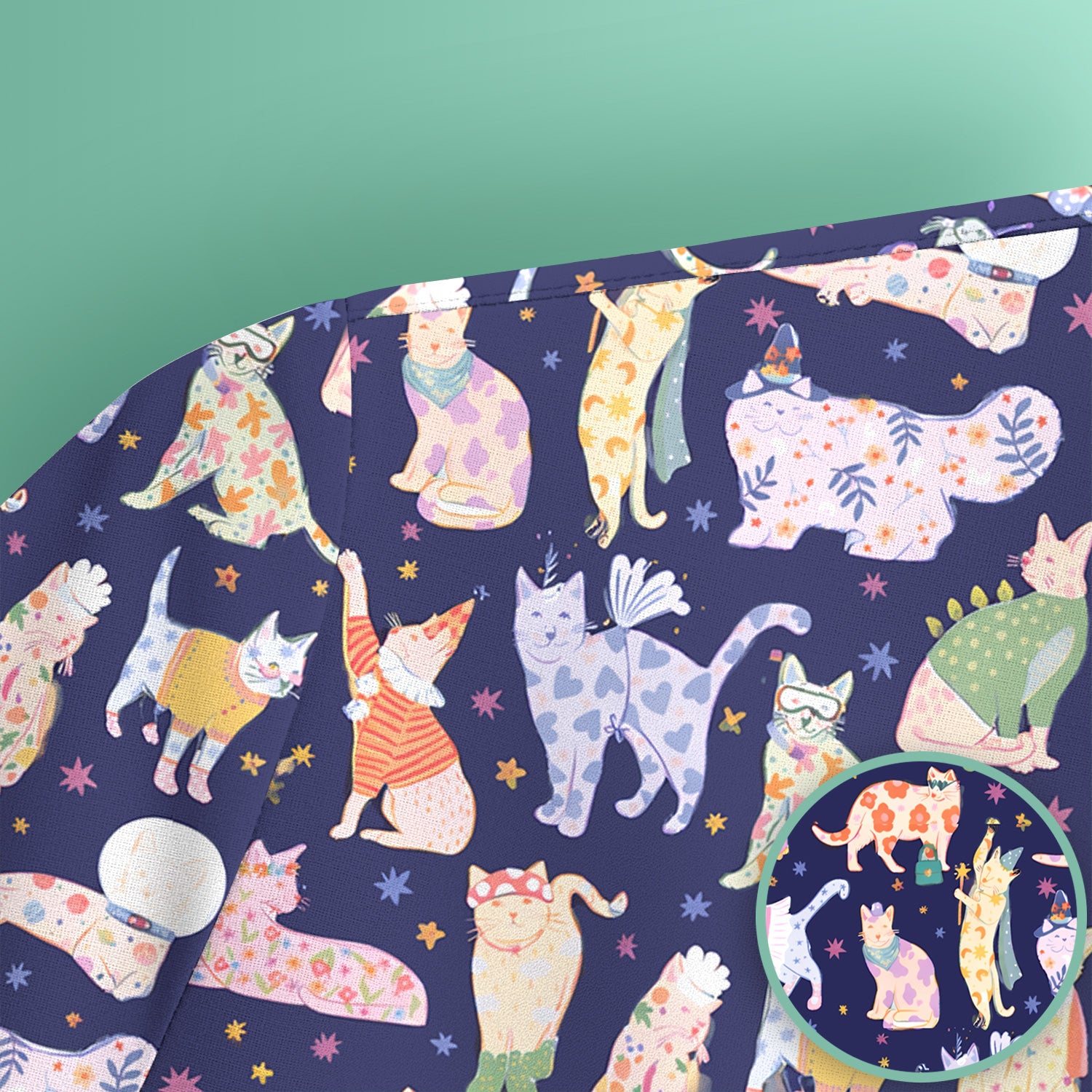 Cute Colorful Cats Pattern Scrub Top, Comfortable Scrubs for Nurses