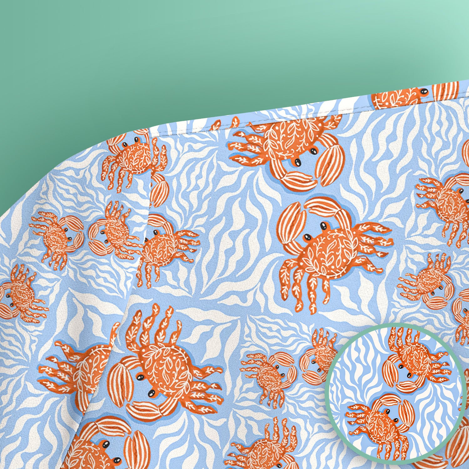 Cute Coastal Crab Print Scrub Top, Breathable Fabrics Nursing Uniform