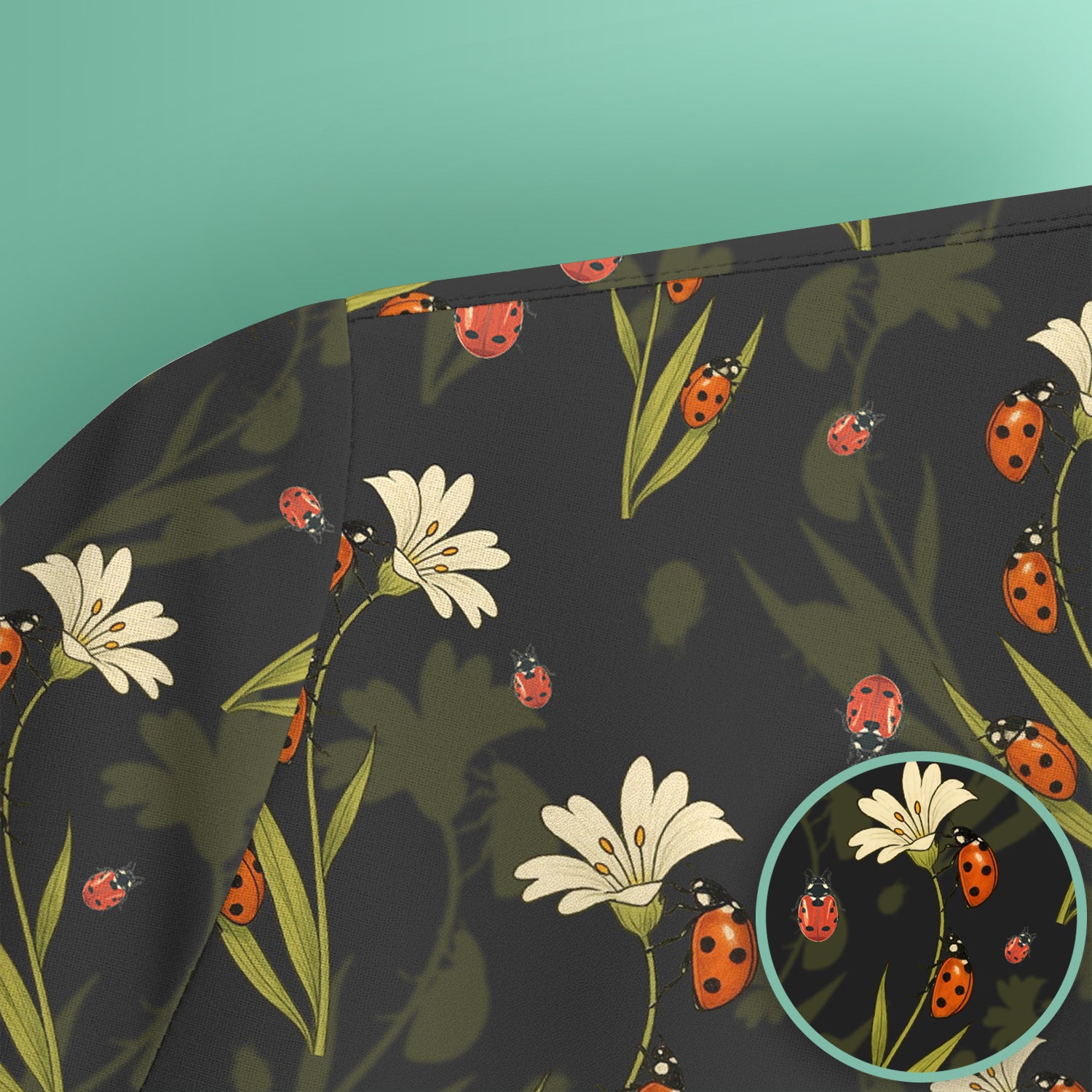 Fresh Daisy Ladybug Garden Pattern Scrub Top, Comfortable Scrubs For Nurses