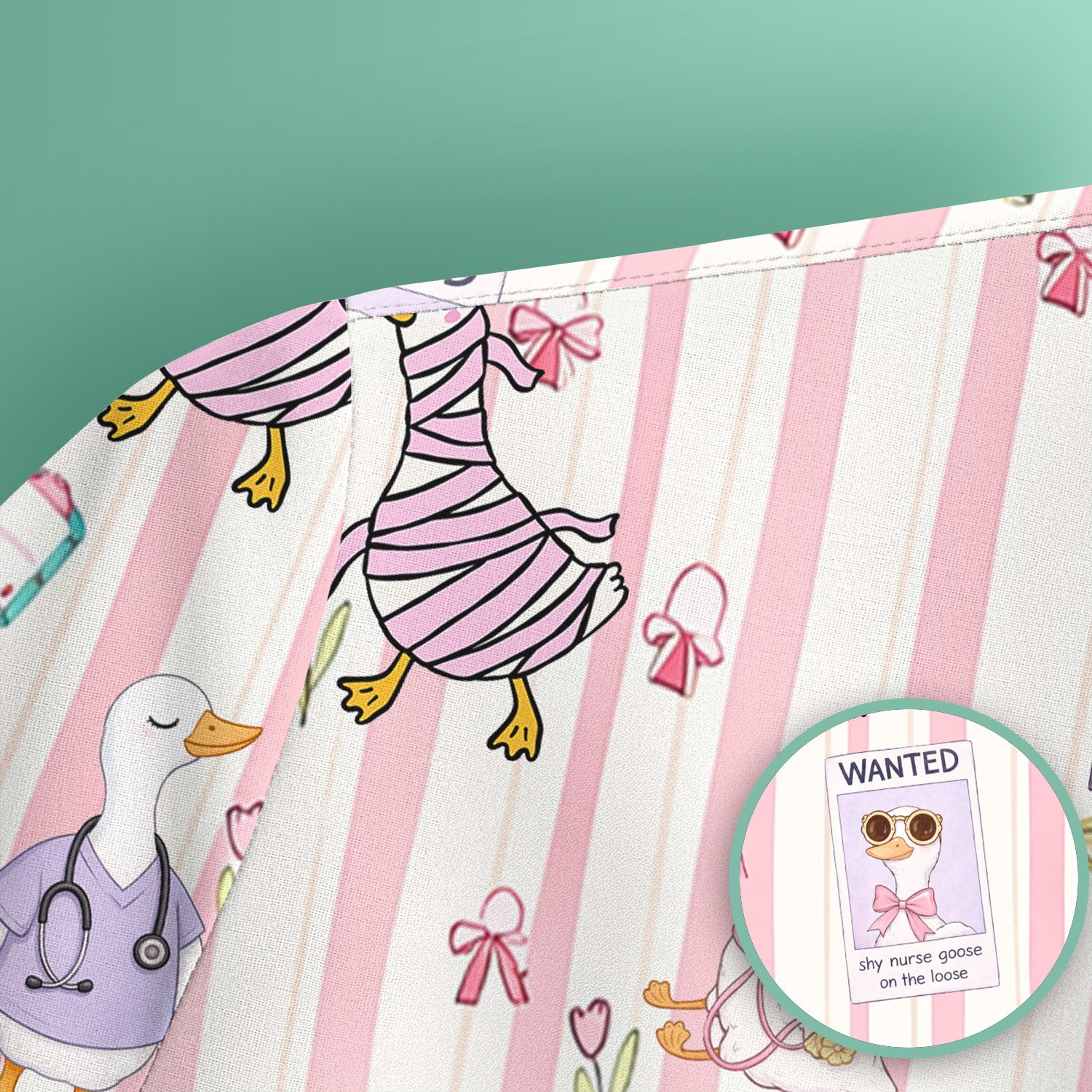 Cute Nurse Duck Stripe Pattern Scrub Top, Comfortable Scrubs for Nurses