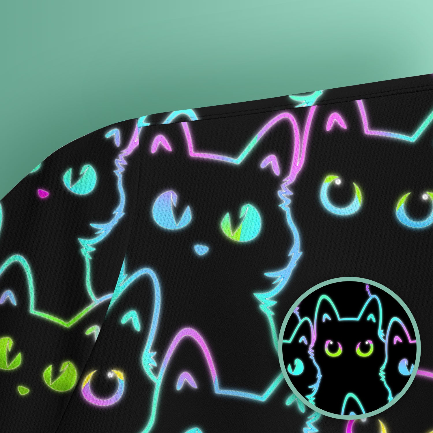 Neon Cat Pattern Scrub Top, Black Cat Scrub Shirt, Breathable Fabrics Nursing Uniform