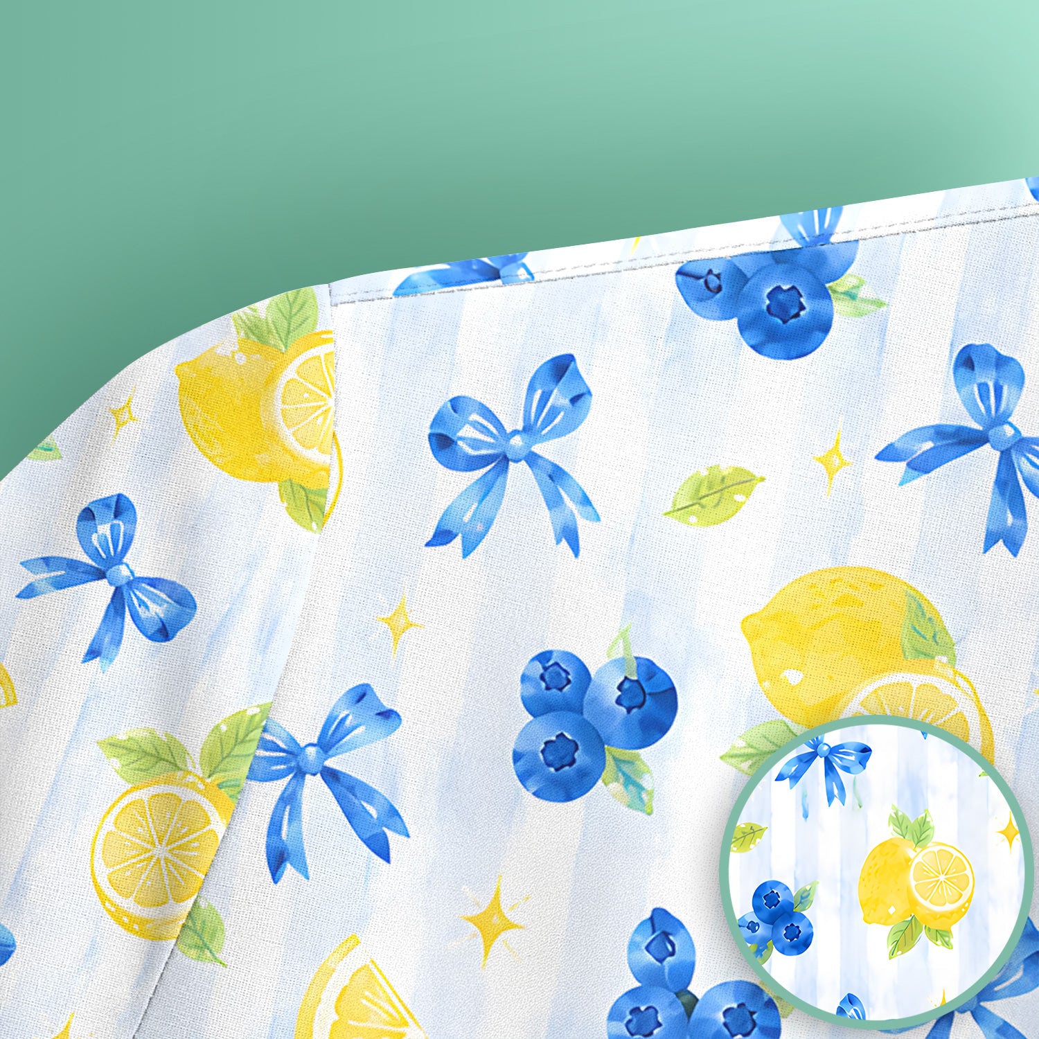 Lemon Blueberry Bow Nurse Scrub Top for RN, CNA, Healthcare Workers, Summer Fruit Uniform