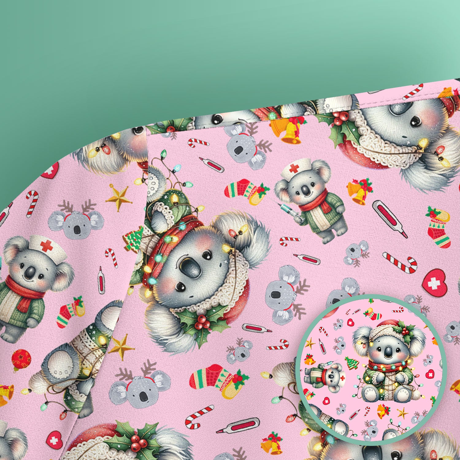 Aussie Koala Nurse Scrub Top - Cute Christmas Medical Uniform - Funny Holiday Animal Scrubs for Women