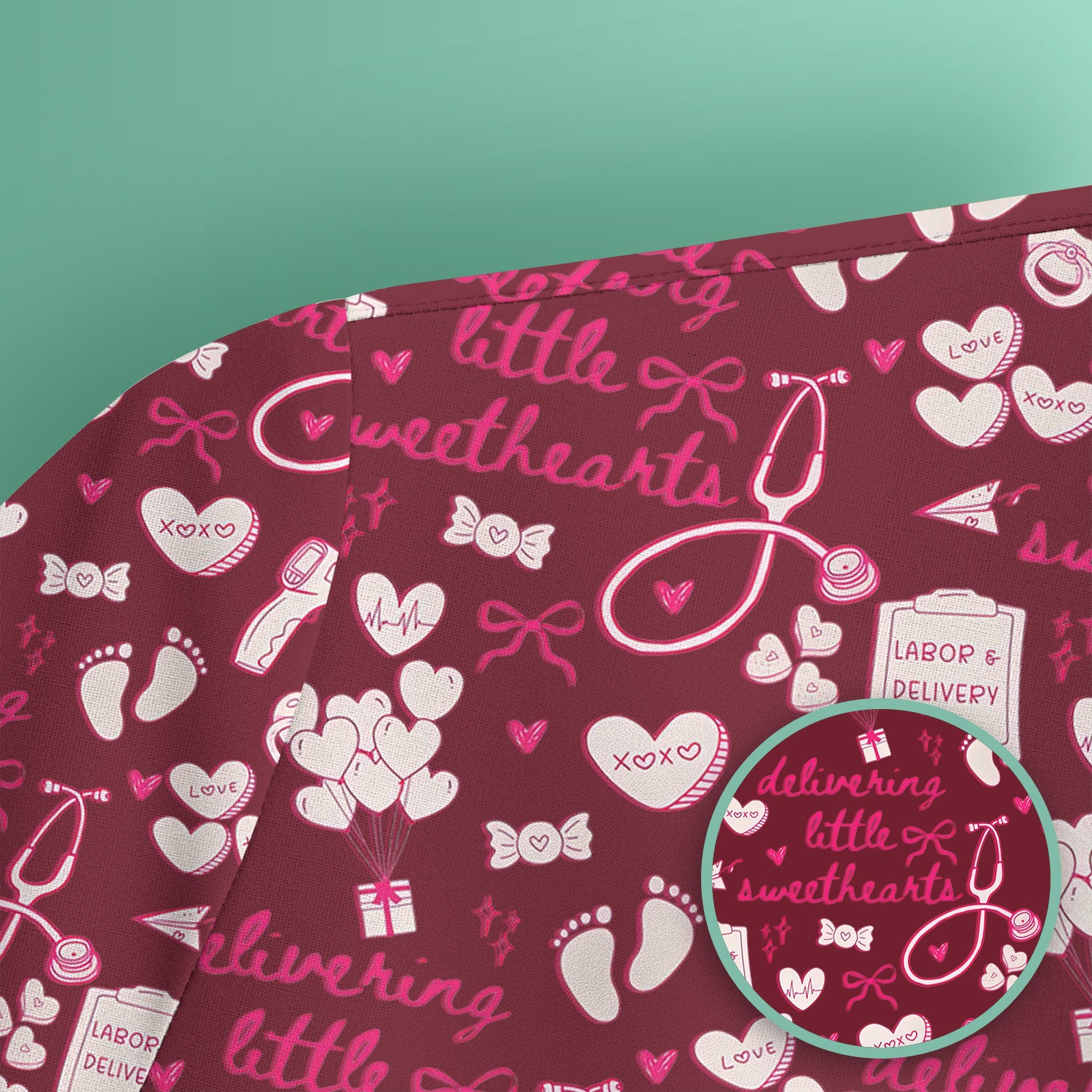 Valentine Labor And Delivery Scrub Top, XOXO Pattern Scrub Shirt, Breathable Fabrics Nursing Uniform For Women