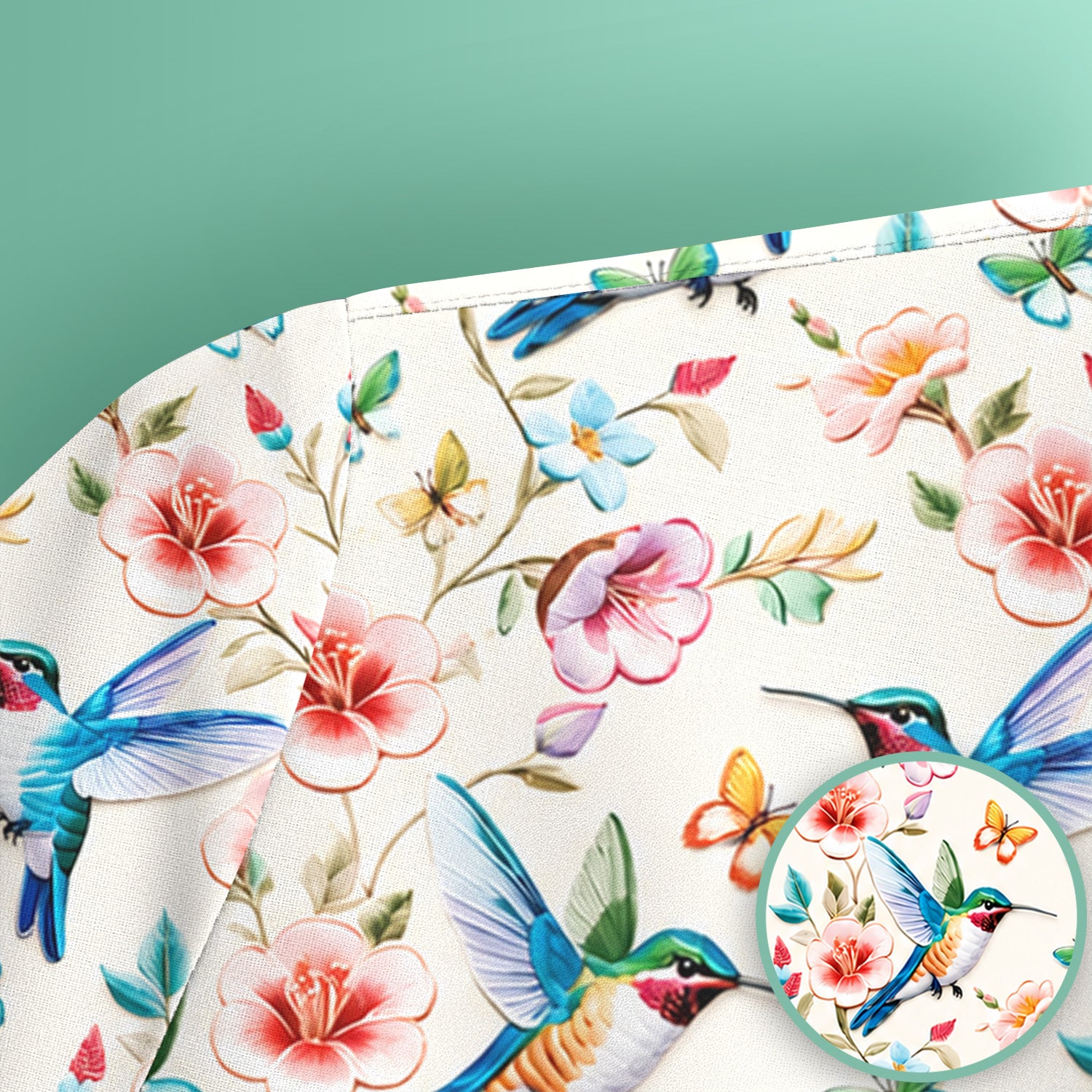 Hummingbird Blossom Butterfly Pattern Scrub Top, Comfortable Scrubs for Nurses