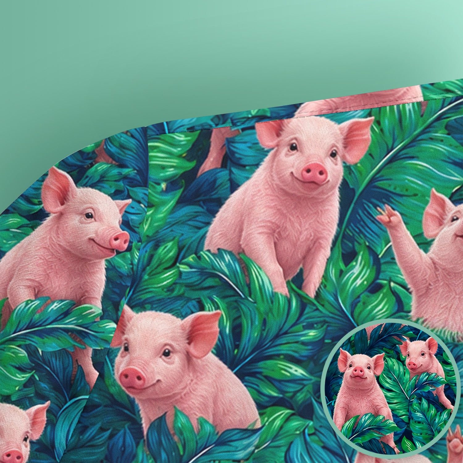 Cute Piglet Jungle Leaves Pattern Scrub Top, Comfortable Scrubs for Nurses