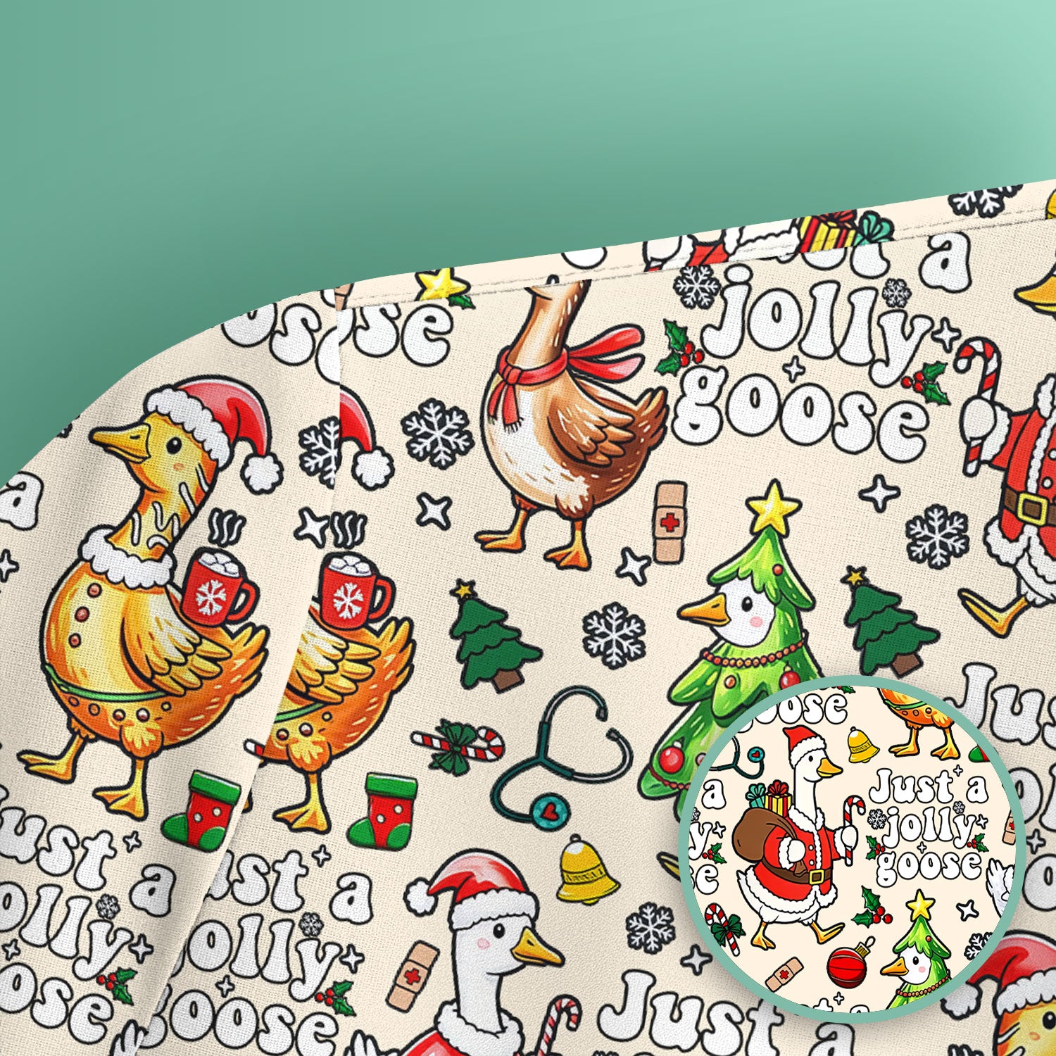 Christmas Goose Scrub Top for Nurse - Funny Jolly Holiday Medical Shirt for Women