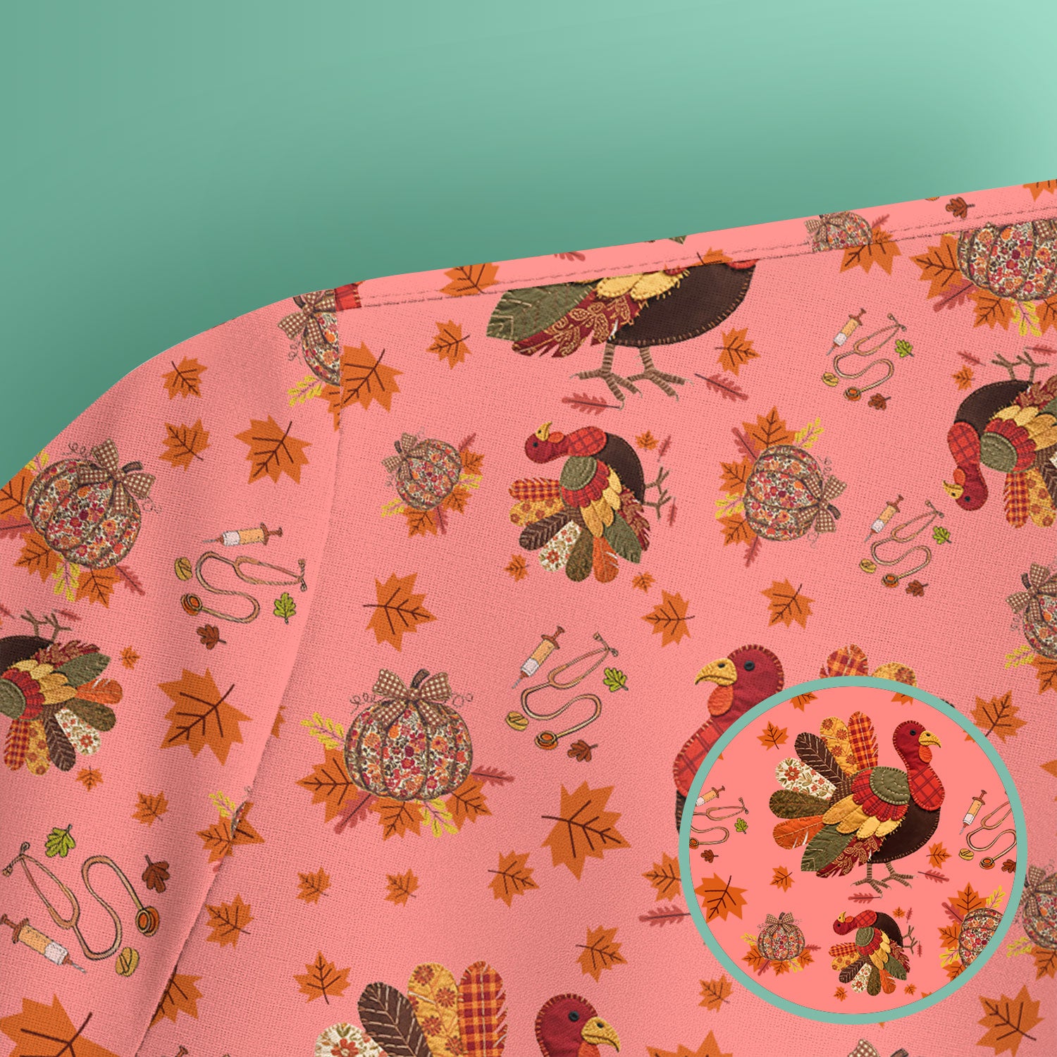 Fall Leaves Thanksgiving Scrubs for Nurses - Comfortable Scrub Tops - Turkey Nursing Uniform Gift for Women