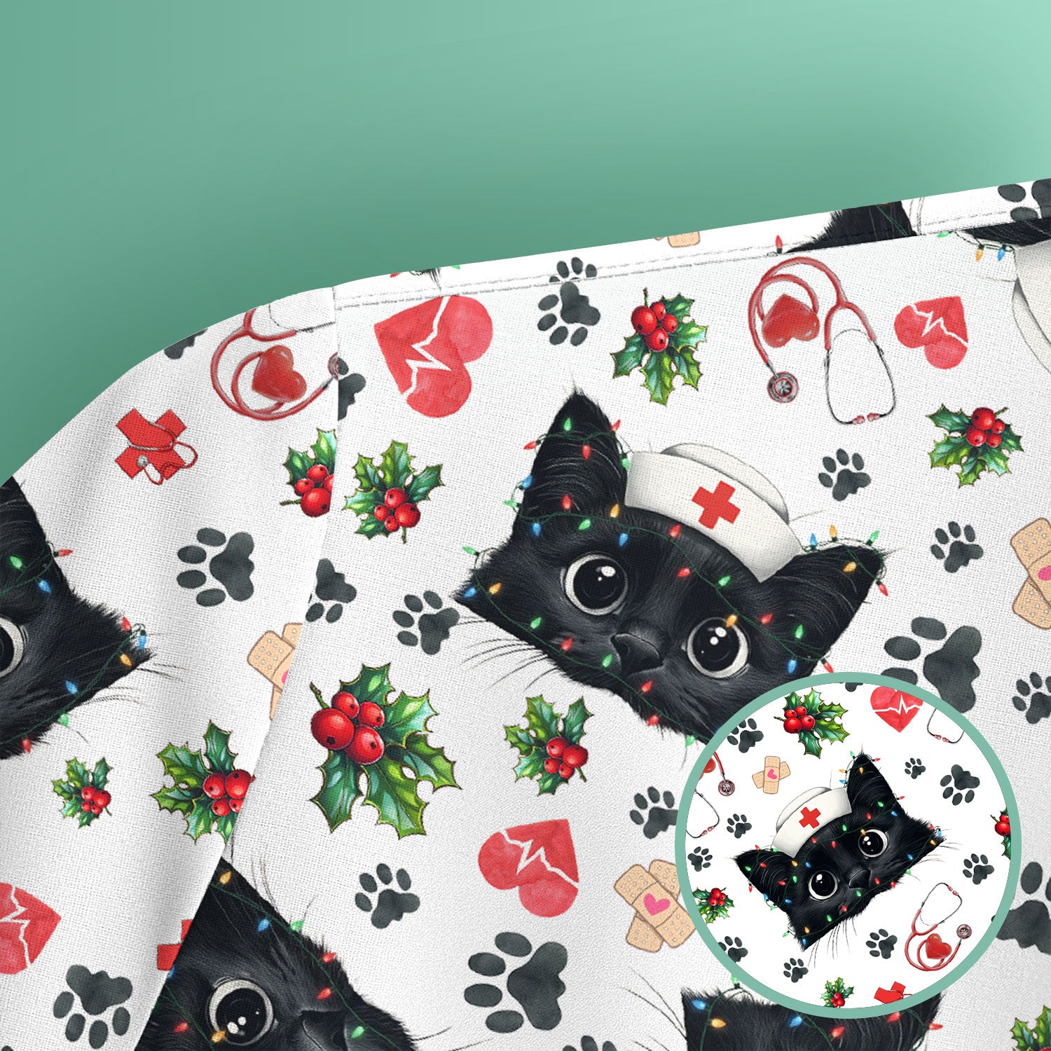 Funny Cats Scrub Top for Nurses - Black Kittens Christmas Medical Uniform - Jolly Holiday Gift for RN CNA LPN