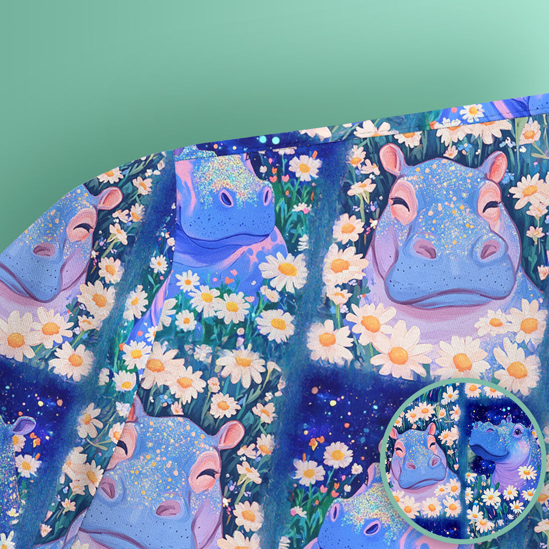 Cute Hippo Daisy Floral Patchwork Scrub Top, Breathable Fabrics Nursing Uniform