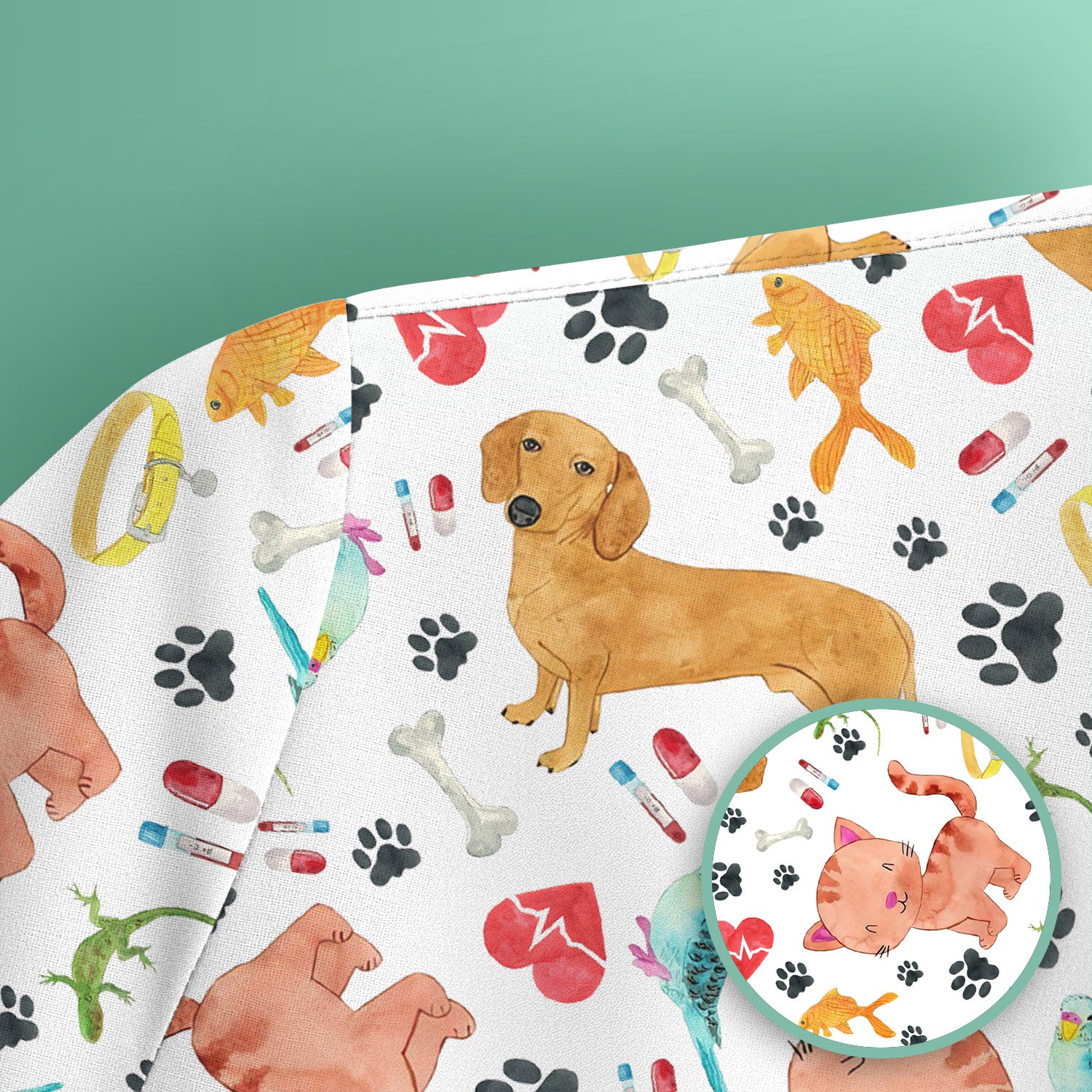 Cute Cat Dog Scrub Top - Animal Lover Medical Uniform - Funny Veterinary Nurse Shirt for Women RN CNA LPN