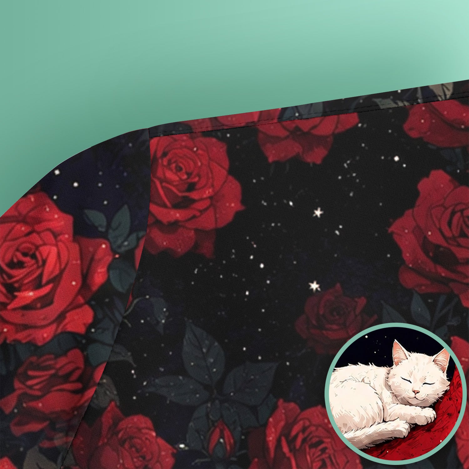 Gothic Red Moon Cat Nurse for Veterinary Staff, RN, CNA, Rose Medical Scrub Top, Comfortable Scrubs for Nurses