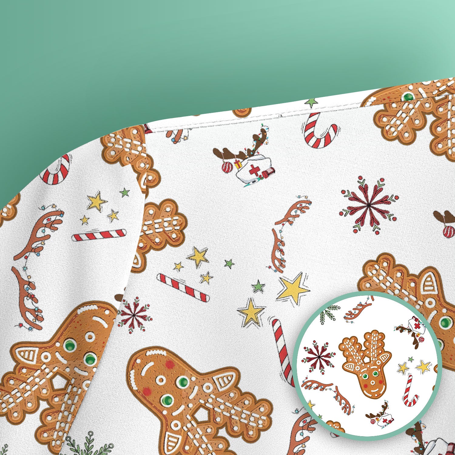 Gingerbread Cookies Reindeer Scrub Top - Funny Christmas Gingerbread Breathable Med Uniform - Comfortable Scrubs for RN CNA LPN