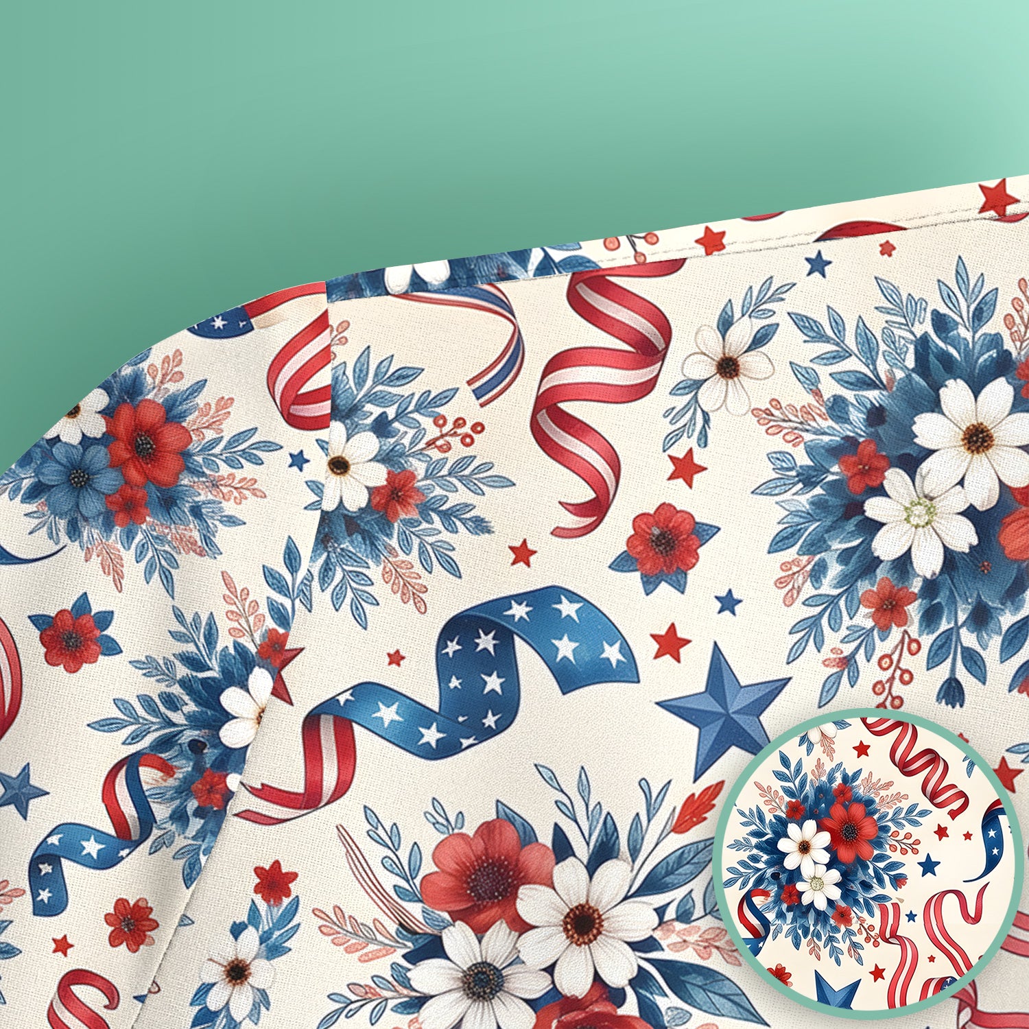 Patriotic Floral Ribbon Nurse for RN & CNA, Americana Healthcare Workers Uniform Scrub Top, Comfortable Scrubs for Nurses