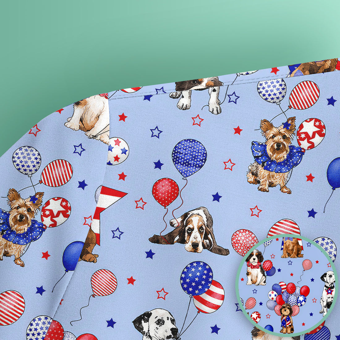 Patriotic Dogs With USA Flag Balloons Pattern Scrub Top, Comfortable Scrubs for Nurses