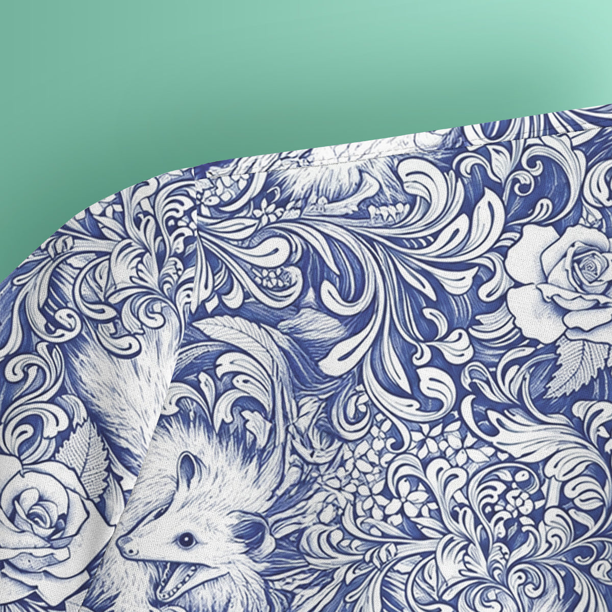 Blue Floral Opossum and Roses Scrub Top, Comfortable Scrubs for Nurses