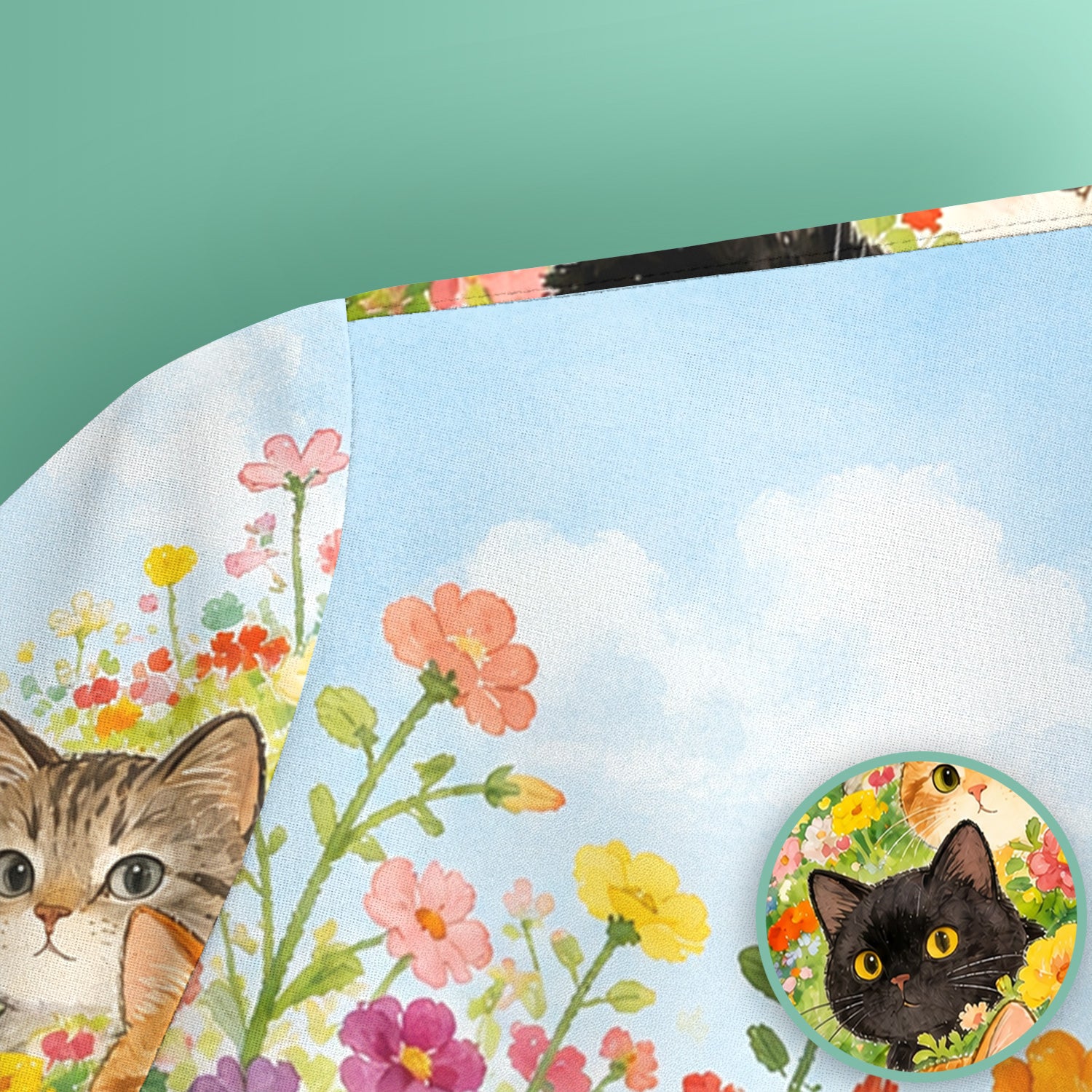 Cute Garden Cats Flower Path Pattern Scrub Top, Comfortable Scrubs for Nurses