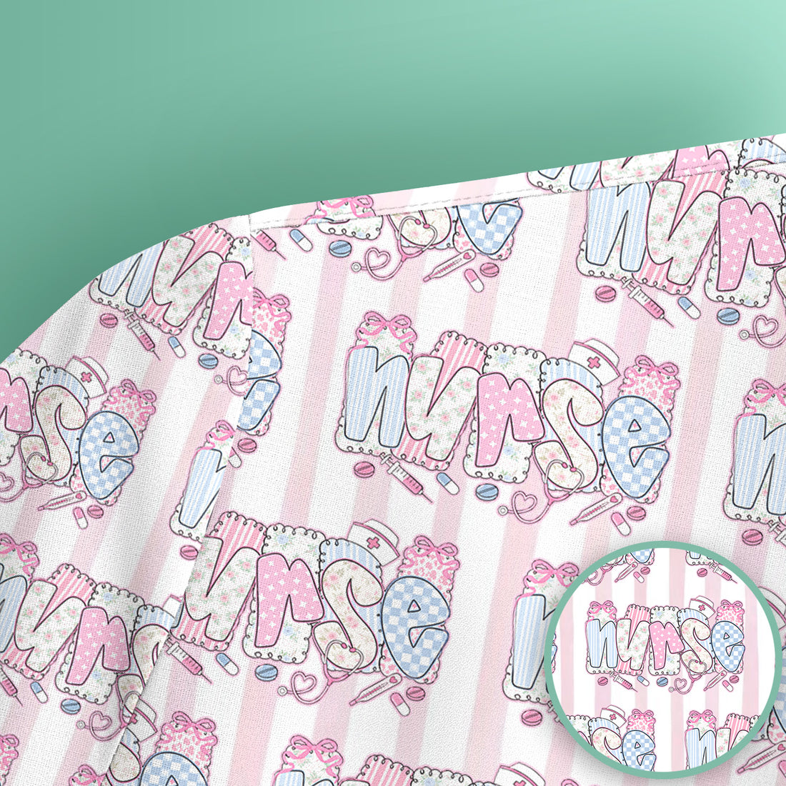 Cute Pastel Nurse Pattern Scrub Top, Comfortable Scrubs for Nurses