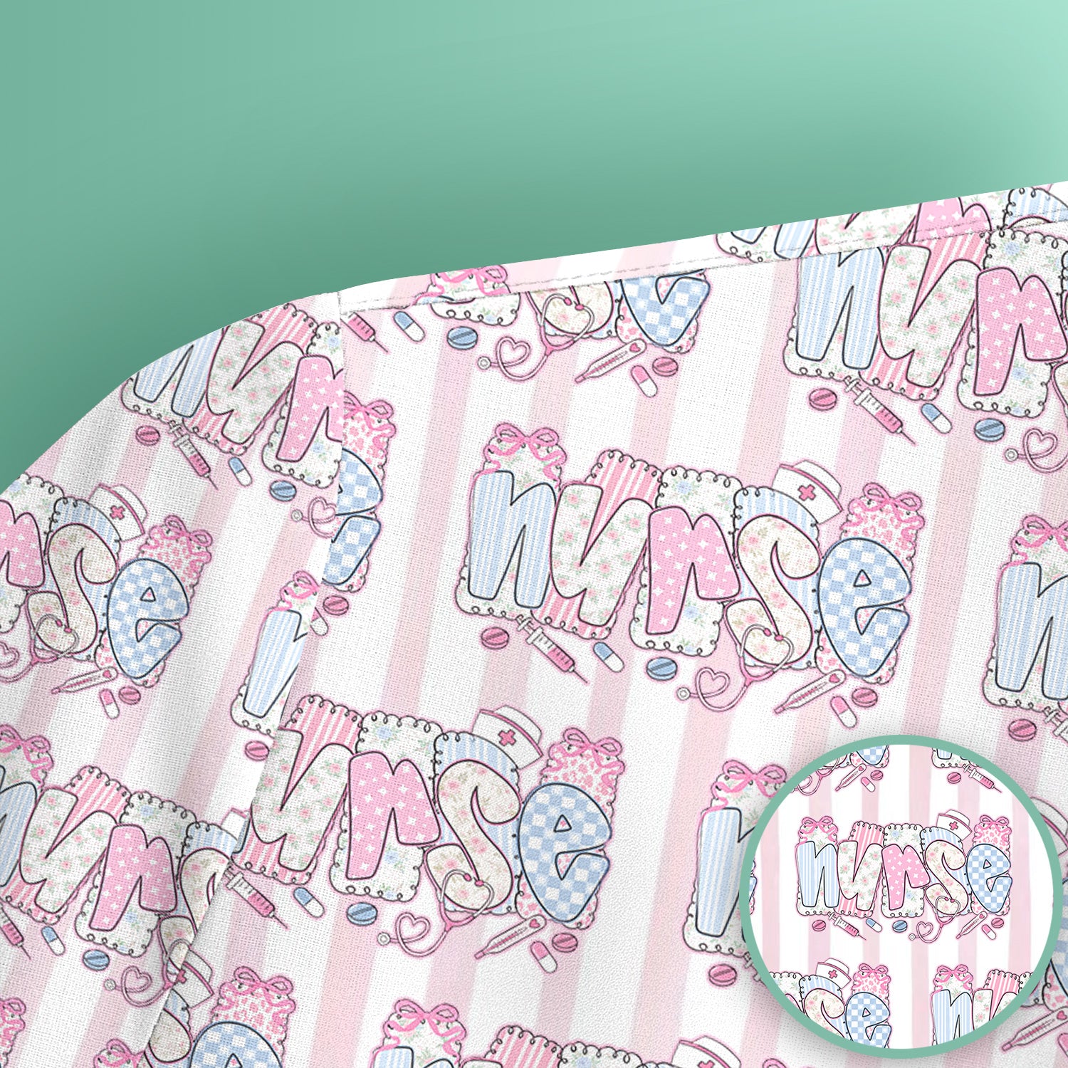 Cute Pastel Nurse Pattern Scrub Top, Comfortable Scrubs for Nurses