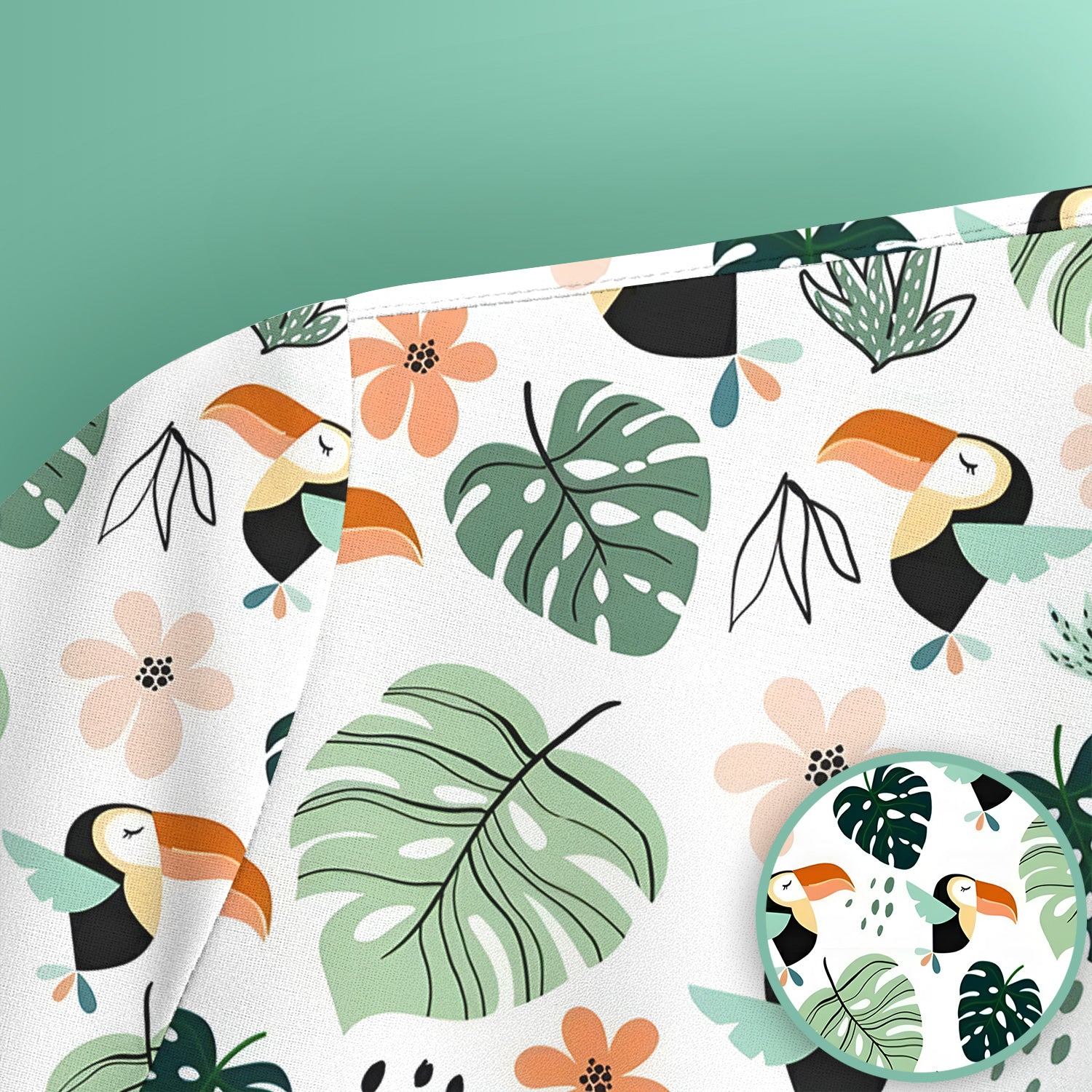 Tropical Toucan Leaf Floral Pattern Scrub Top, Comfortable Scrubs for Nurses