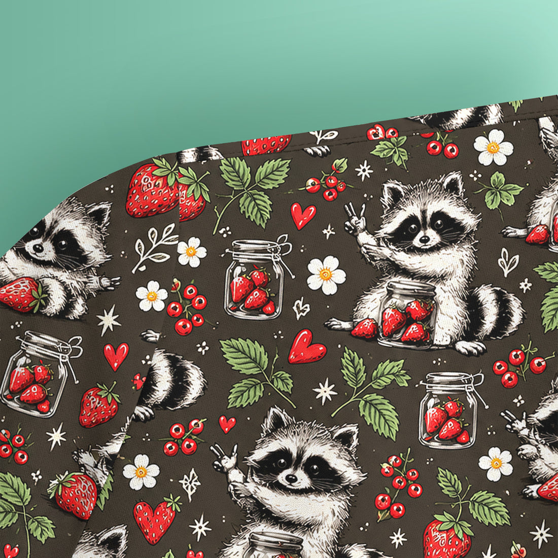 Cute Raccoons And Strawberries Pattern Scrub Top, Comfortable Scrubs for Nurses