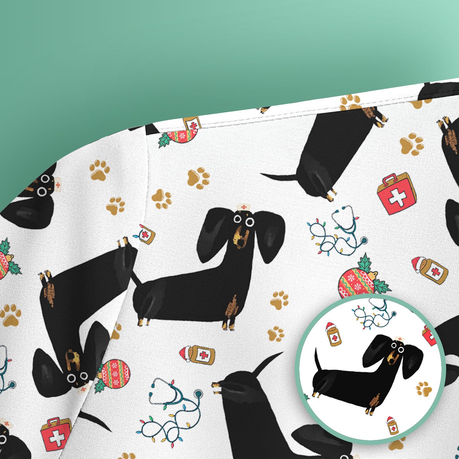 Funny Wiener Dog Scrub Top for Nurses - Cute Black Dachshund Medical Shirt - Dog Lover Nursing Uniform Gift for Women