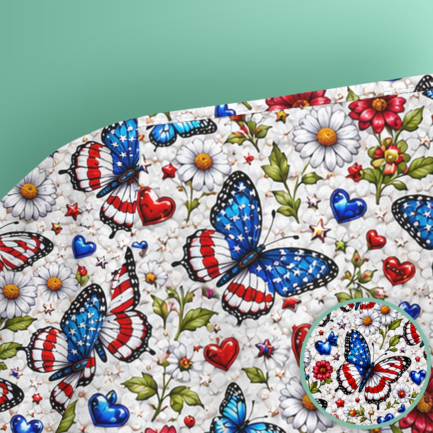 Patriotic Butterfly Daisy Heart Pattern Scrub Top, Comfortable Scrubs for Nurses