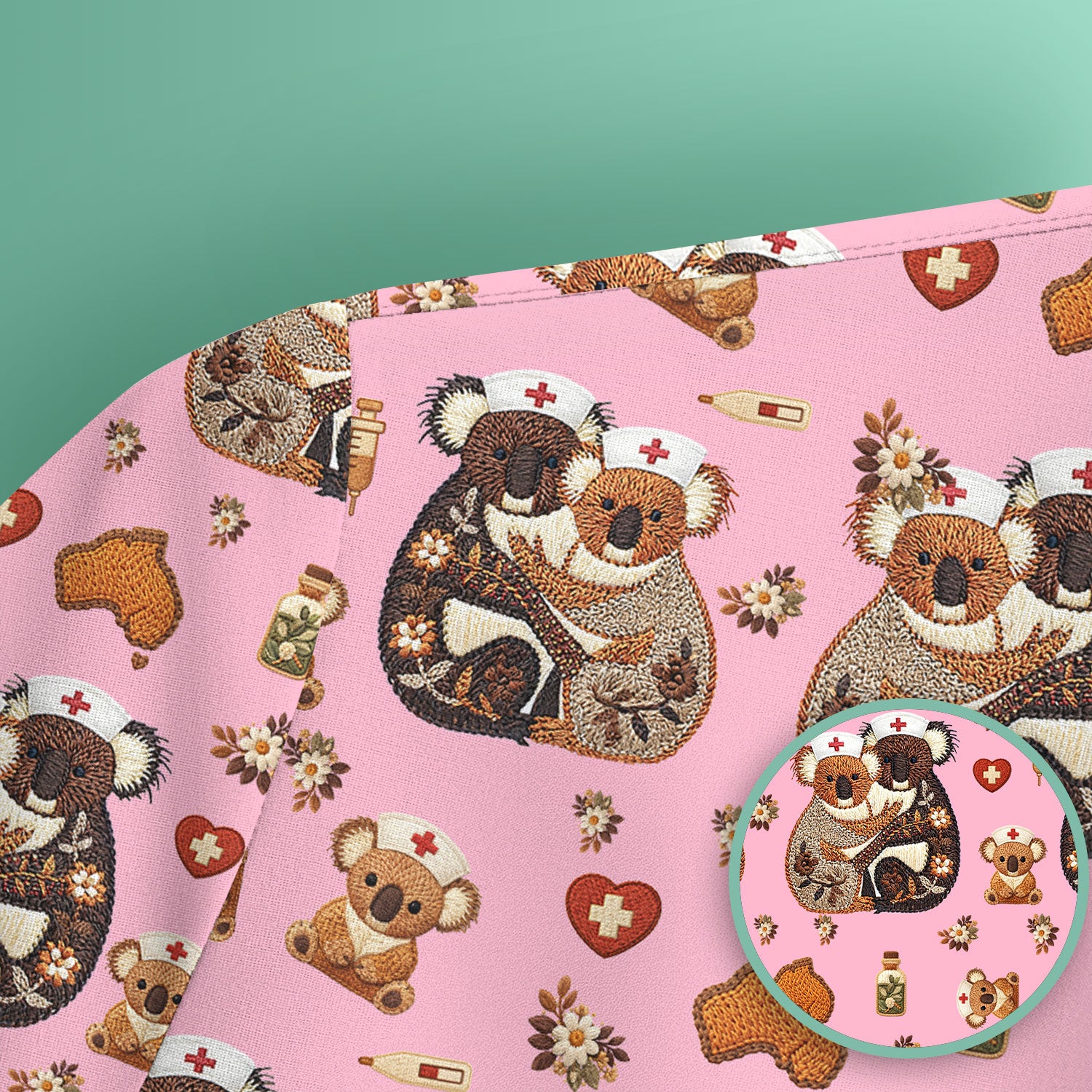 Cute Cartoon Koala Valentine Nurse Design Scrub Top, Breathable Fabrics Nursing Uniform