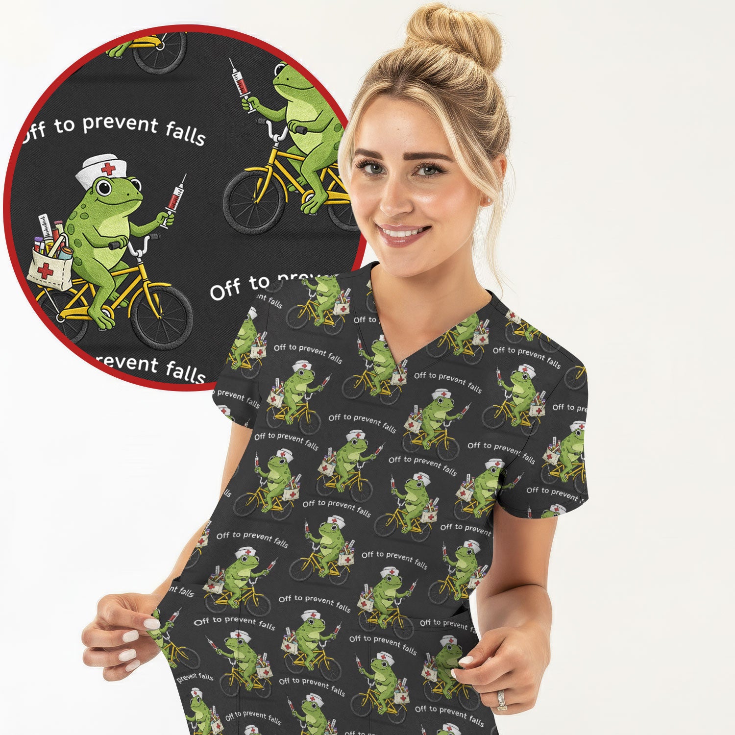 Cute Frog Riding Bike With Funny Quote Scrub Top, Comfortable Scrubs for Nurses