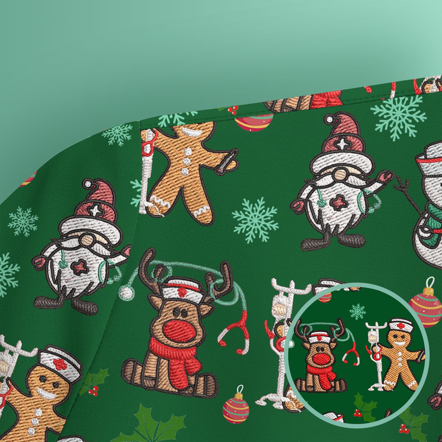 Reindeer Xmas Scrubs for Women - Gingerbread Cookies Shirts - Comfortable Scrubs for Nurses - Breathable Nursing Uniform