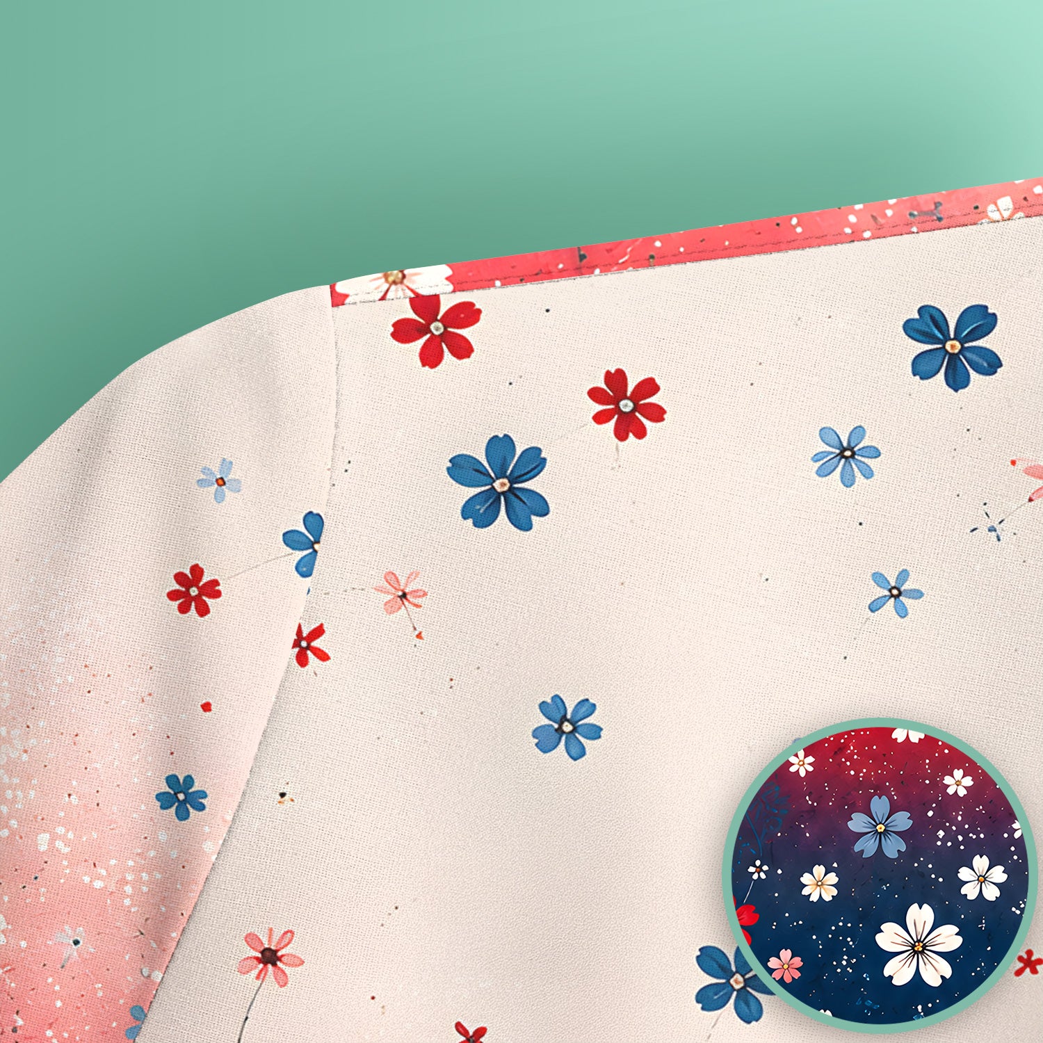 Patriotic Red White Blue Floral Ombre Print Scrub Top, Comfortable Scrubs for Nurses