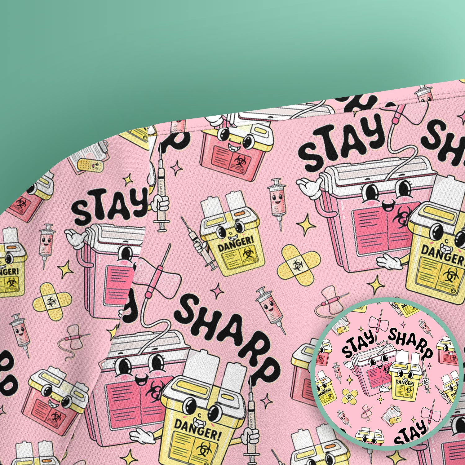 Stay Sharp Nurse Scrub Top, Cute Medical Pattern Scrubs, Breathable Fabrics Nursing Uniform