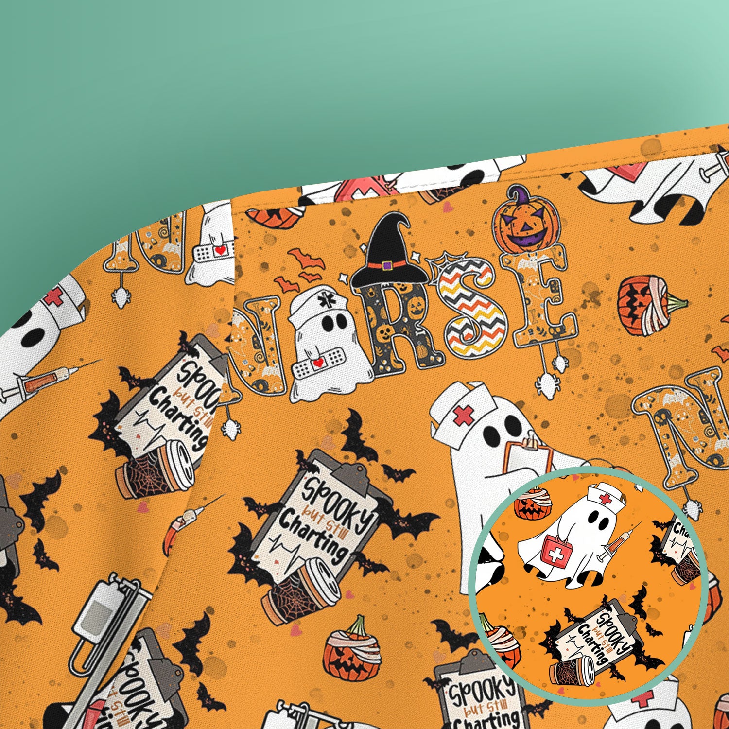 Halloween Scrub Top - Spooky But Still Charting - Funny Scrubs for Nurses - Horror Pumpkin Nursing Uniform