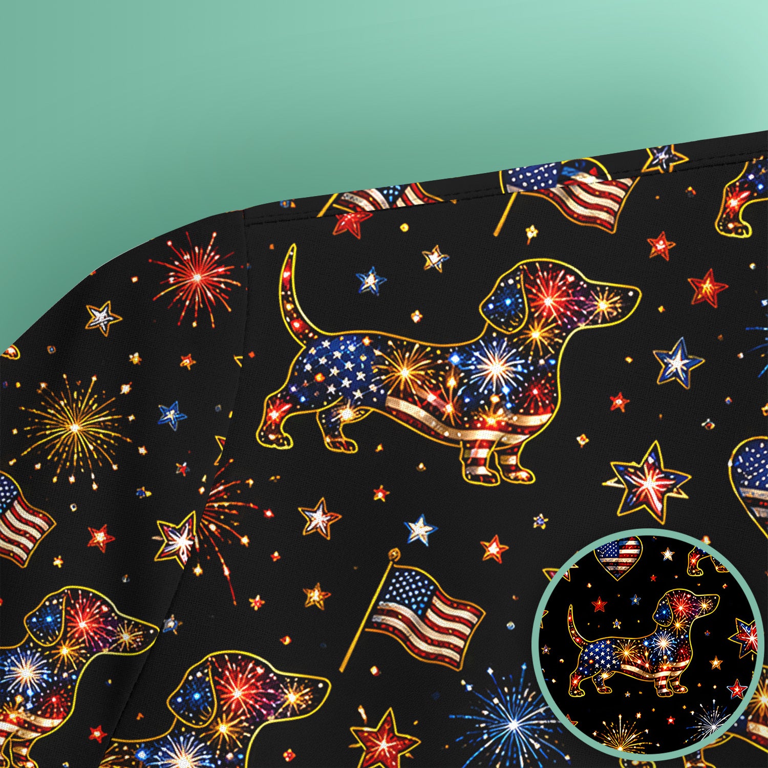 Patriotic Dachshund Nurse for RN & CNA, Fireworks Dog Lover Healthcare Uniform Scrub Top, Comfortable Scrubs for Nurses