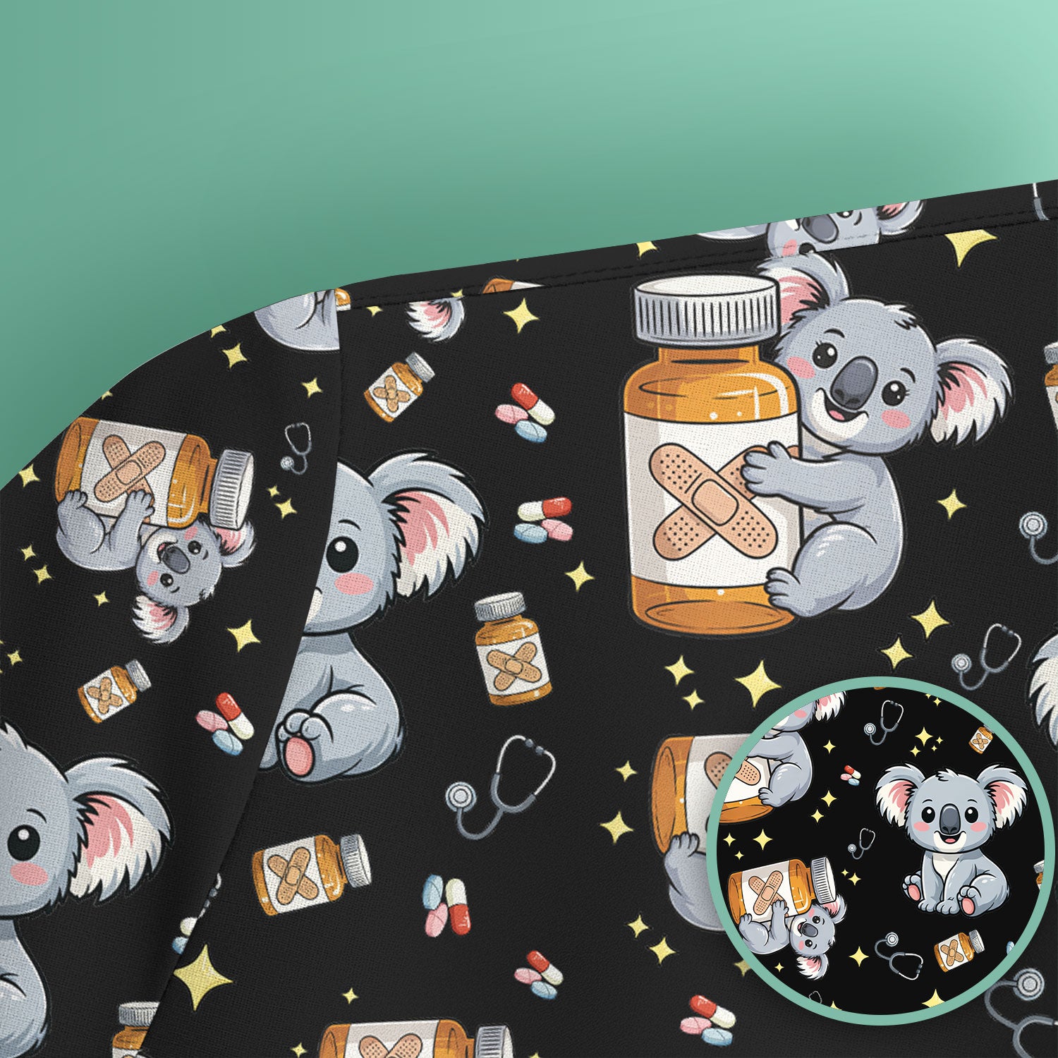 Cute Koala Nurse Bandage Medicine Print Scrub Top, Comfortable Scrubs for Nurses