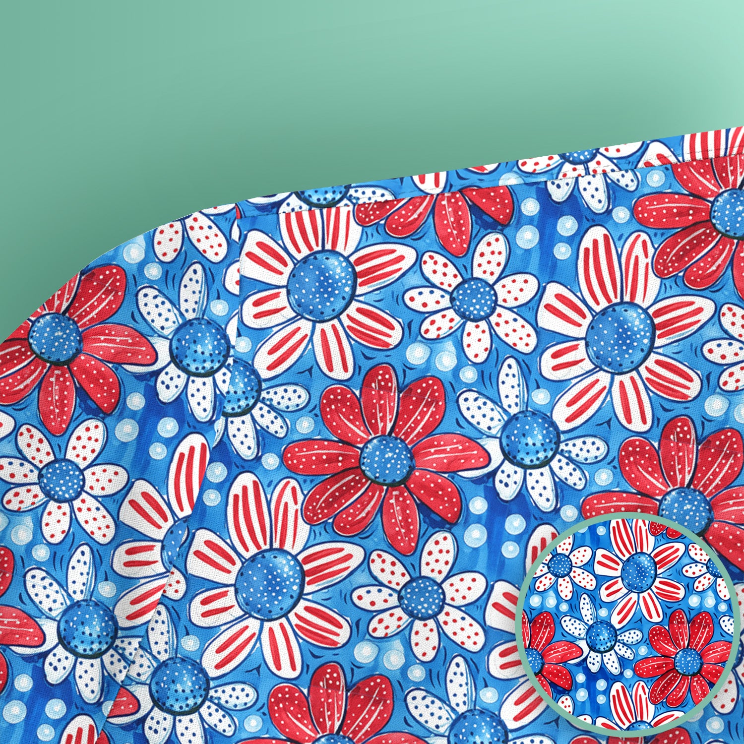 Cute Patriotic Daisy Blossom Repeat Pattern Scrub Top, Comfortable Scrubs for Nurses