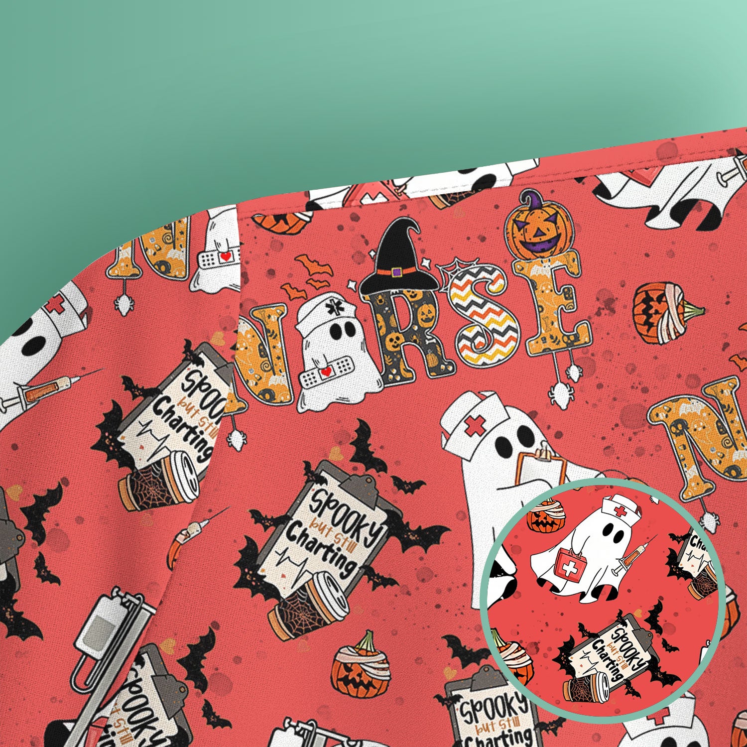 Halloween Scrub Top - Spooky But Still Charting - Funny Scrubs for Nurses - Horror Pumpkin Nursing Uniform